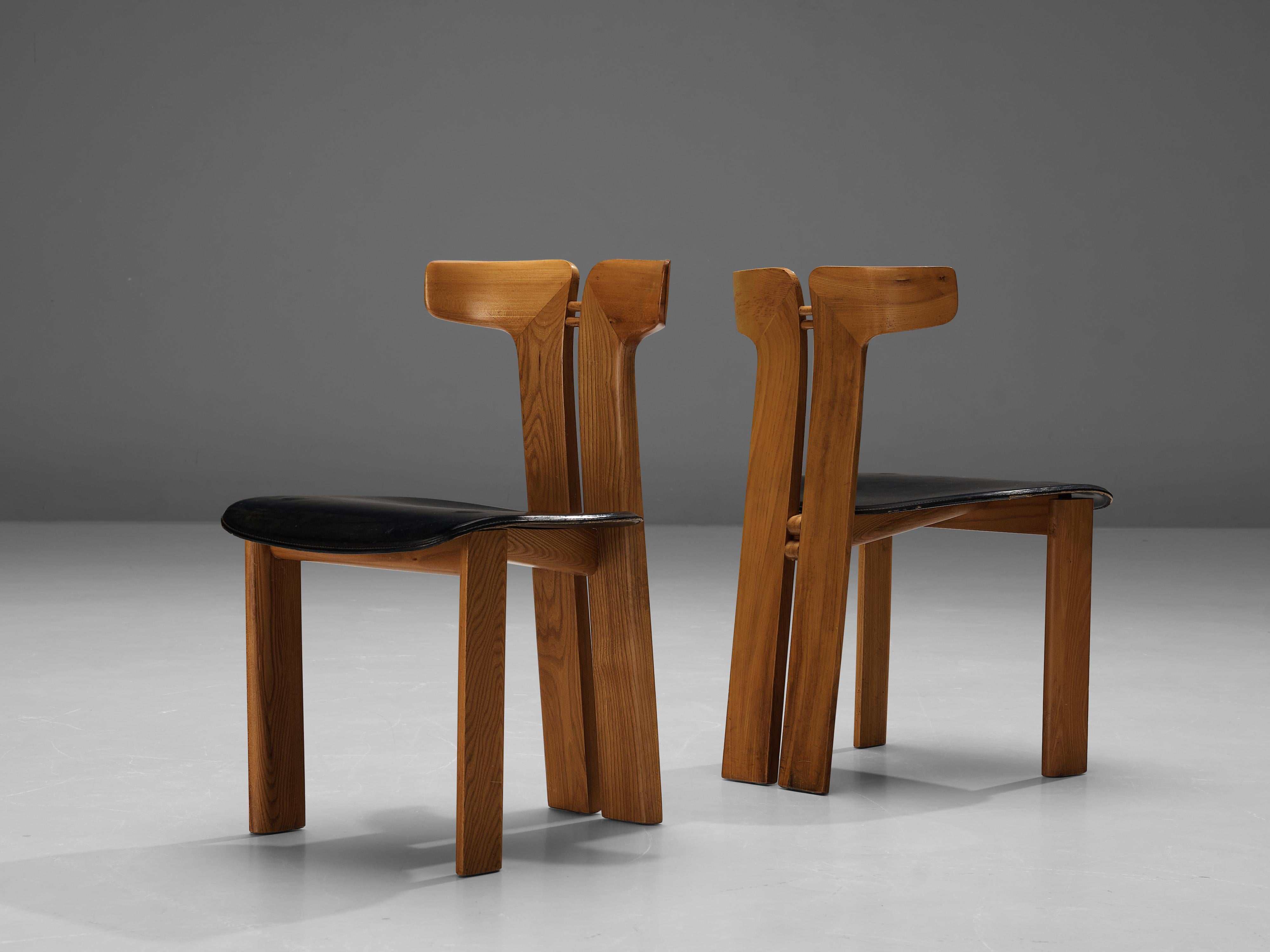 Pierre Cardin Set of Six Dining Chairs in Walnut and Black Leather 2