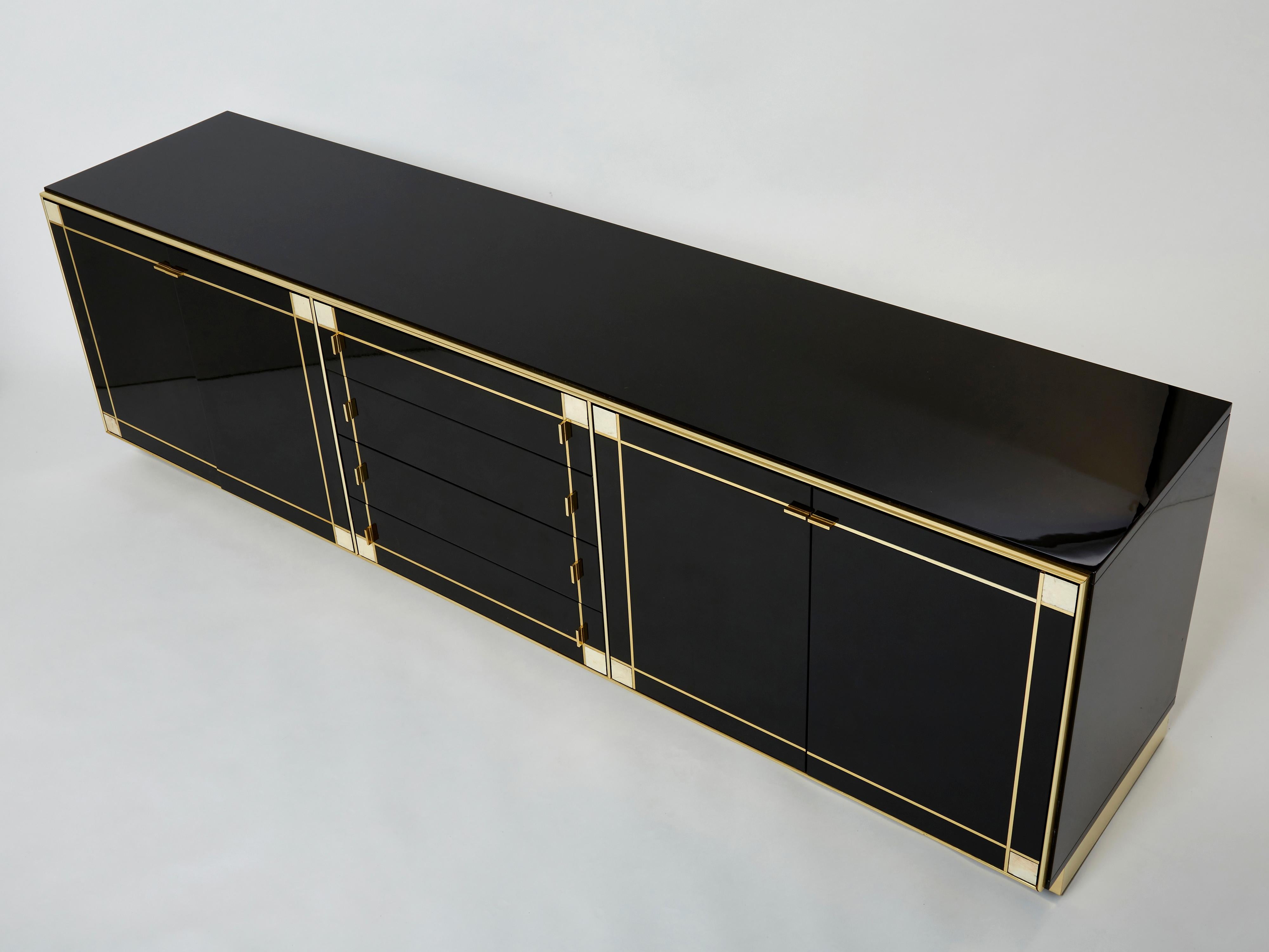 Pierre Cardin Sideboard Brass Black Lacquered Shell Inlays, 1980s For Sale 5
