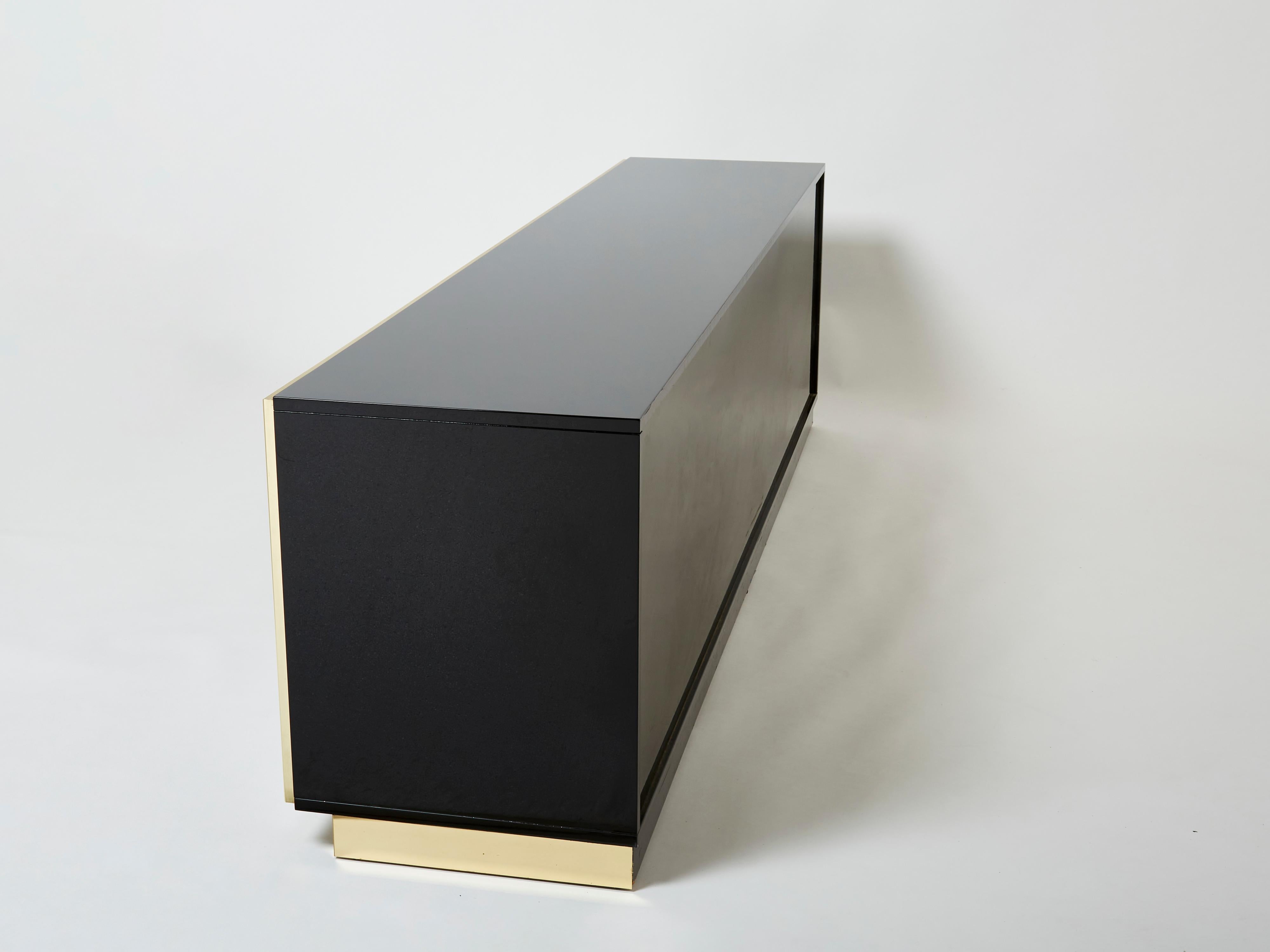 Pierre Cardin Sideboard Brass Black Lacquered Shell Inlays, 1980s For Sale 6