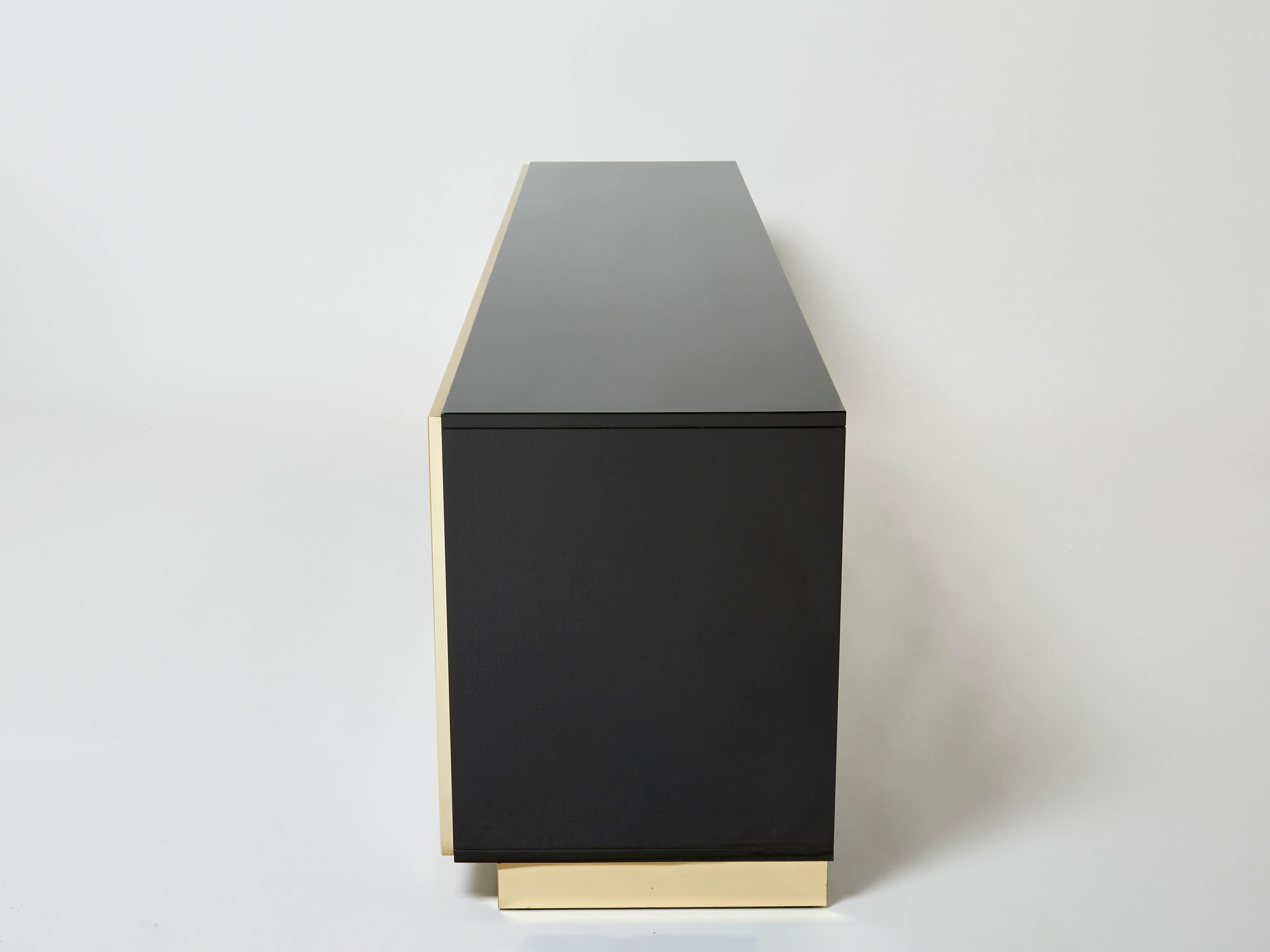 Pierre Cardin Sideboard Brass Black Lacquered Shell Inlays, 1980s For Sale 2