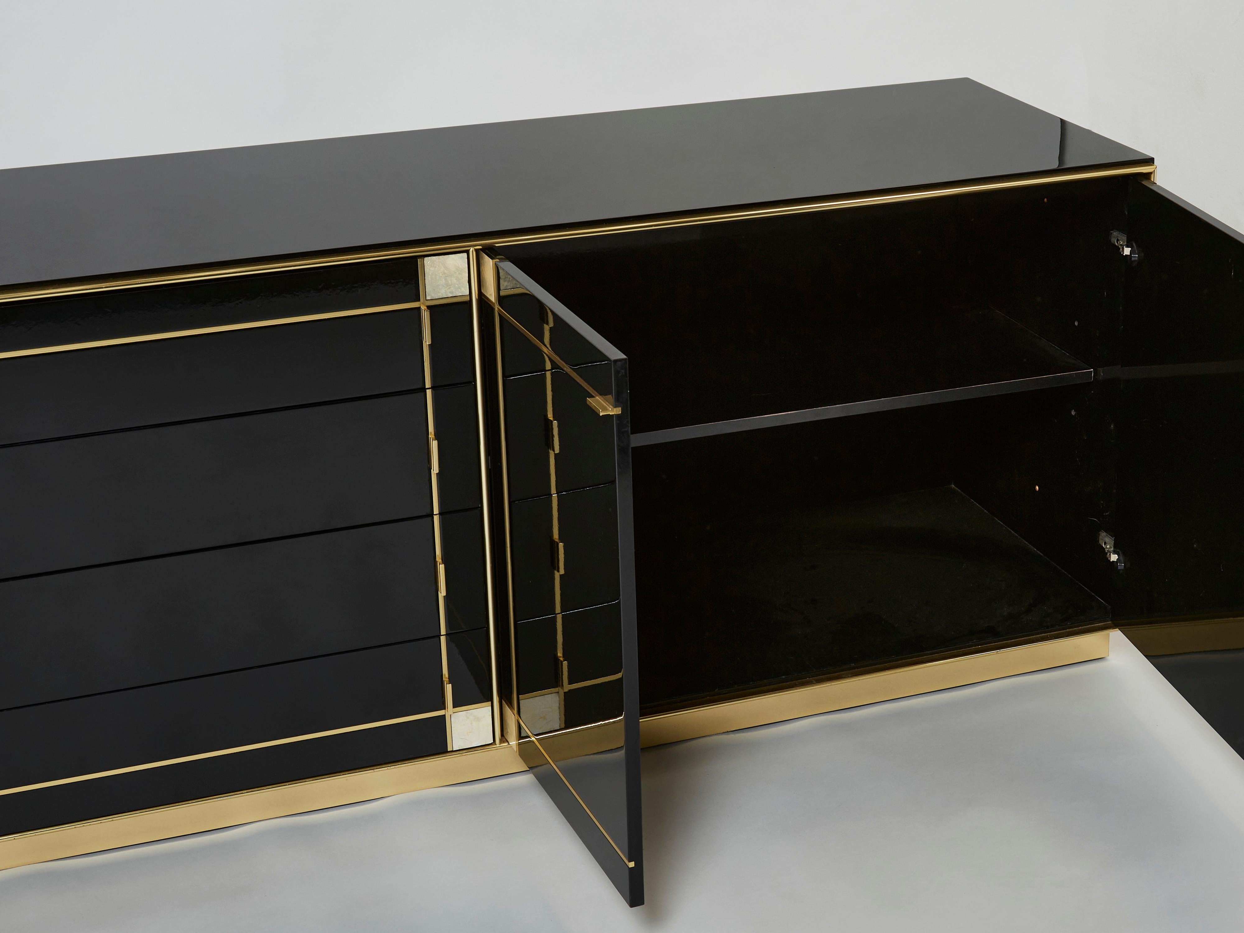 Pierre Cardin Sideboard Brass Black Lacquered Shell Inlays, 1980s For Sale 3