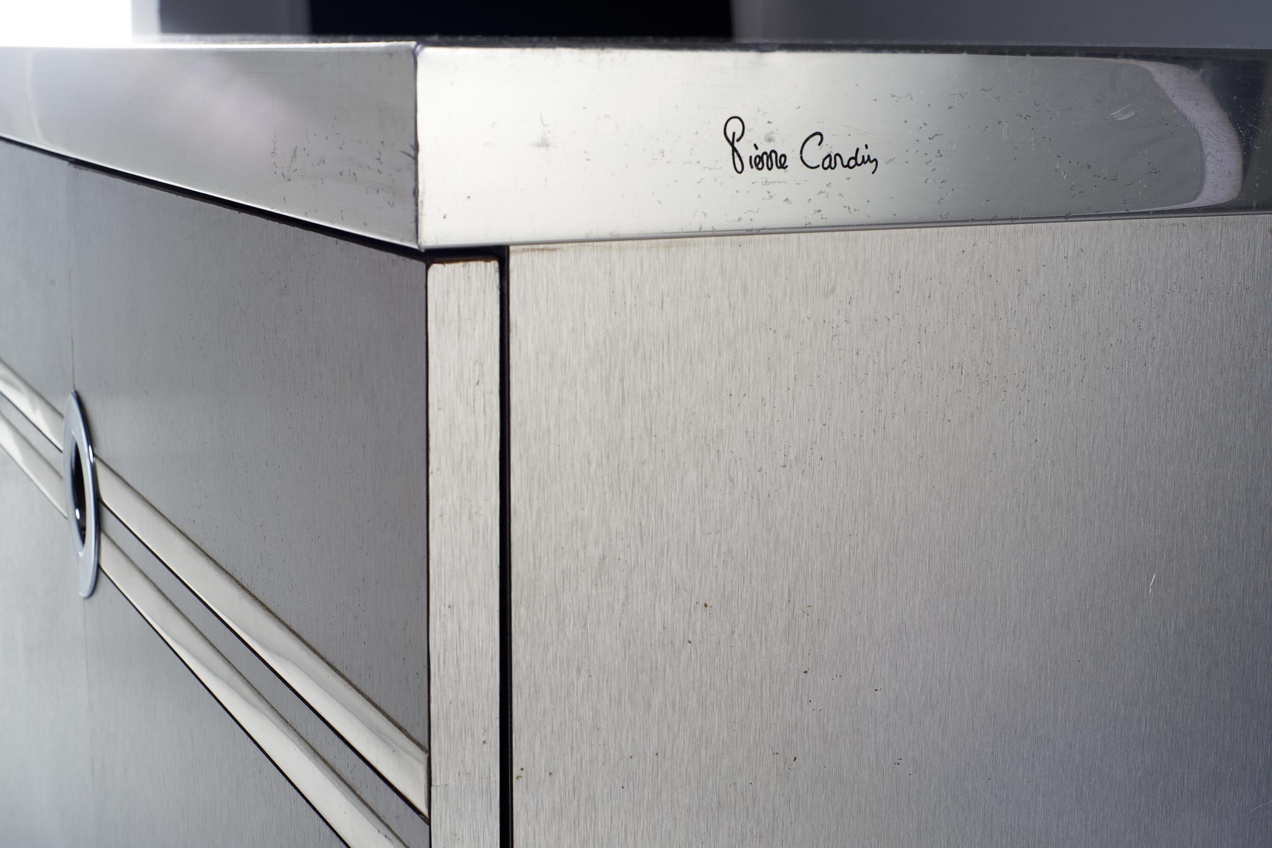 French Pierre Cardin Sideboard Covered in Steel Original Signature, circa 1970