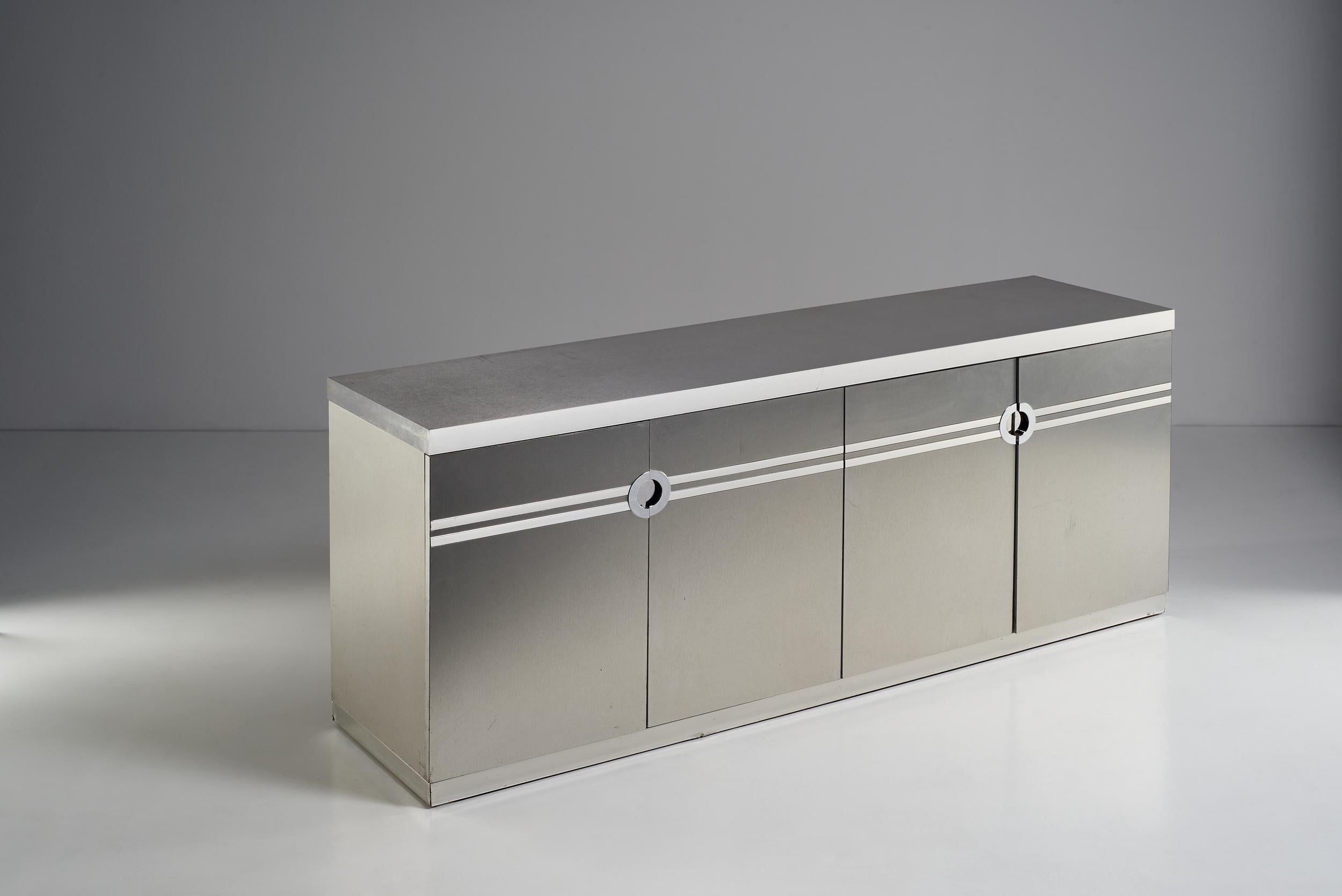 Pierre Cardin Sideboard Covered in Steel Original Signature, circa 1970 In Good Condition In Milan, IT