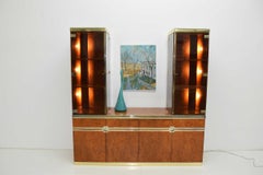 Pierre Cardin Signed Burl Wood Sideboard with Two Tower Cabinets, France, 1970s