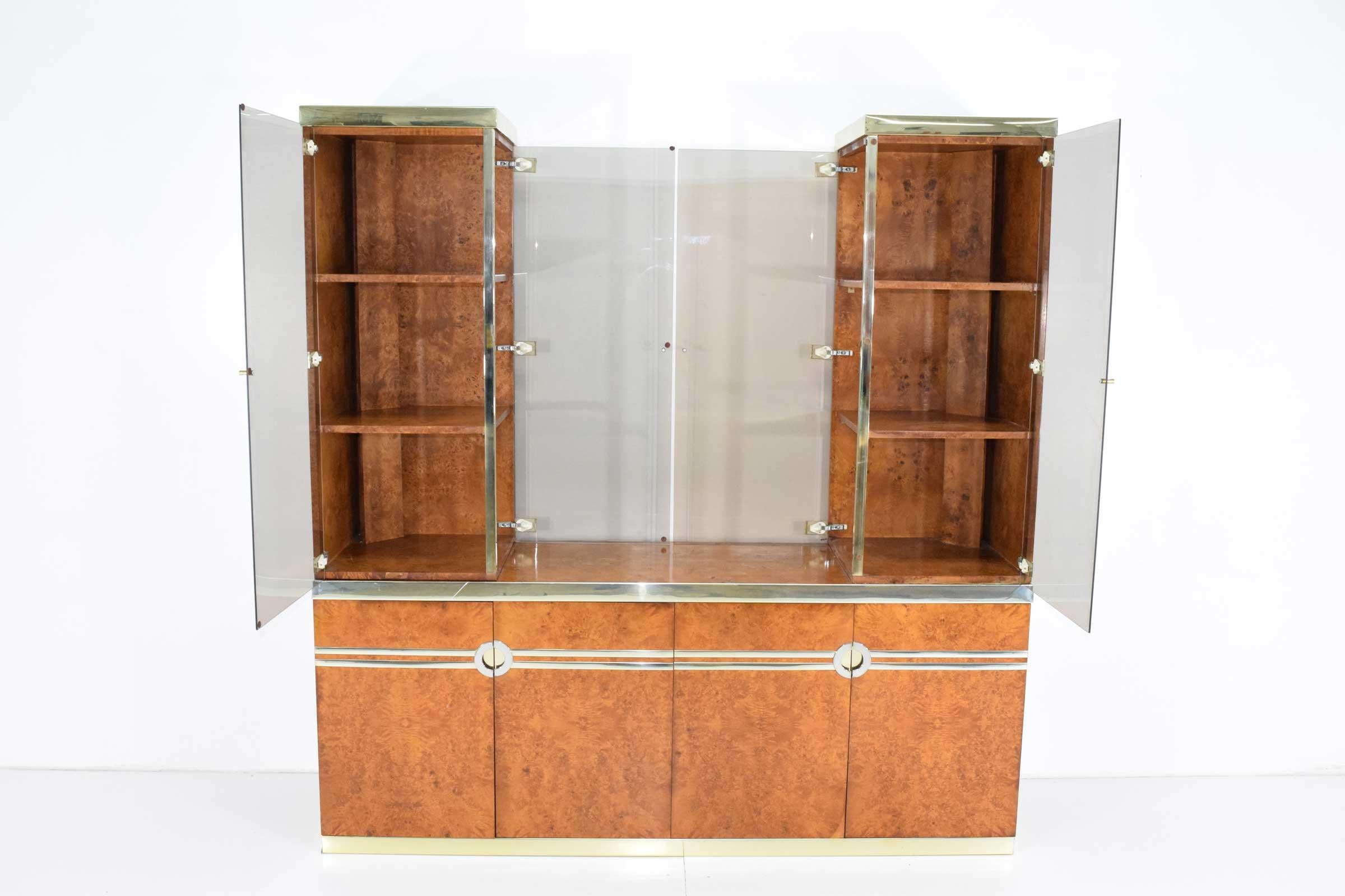 20th Century Pierre Cardin Signed Burl Wood Sideboard with Two Tower Cabinets, France, 1970s