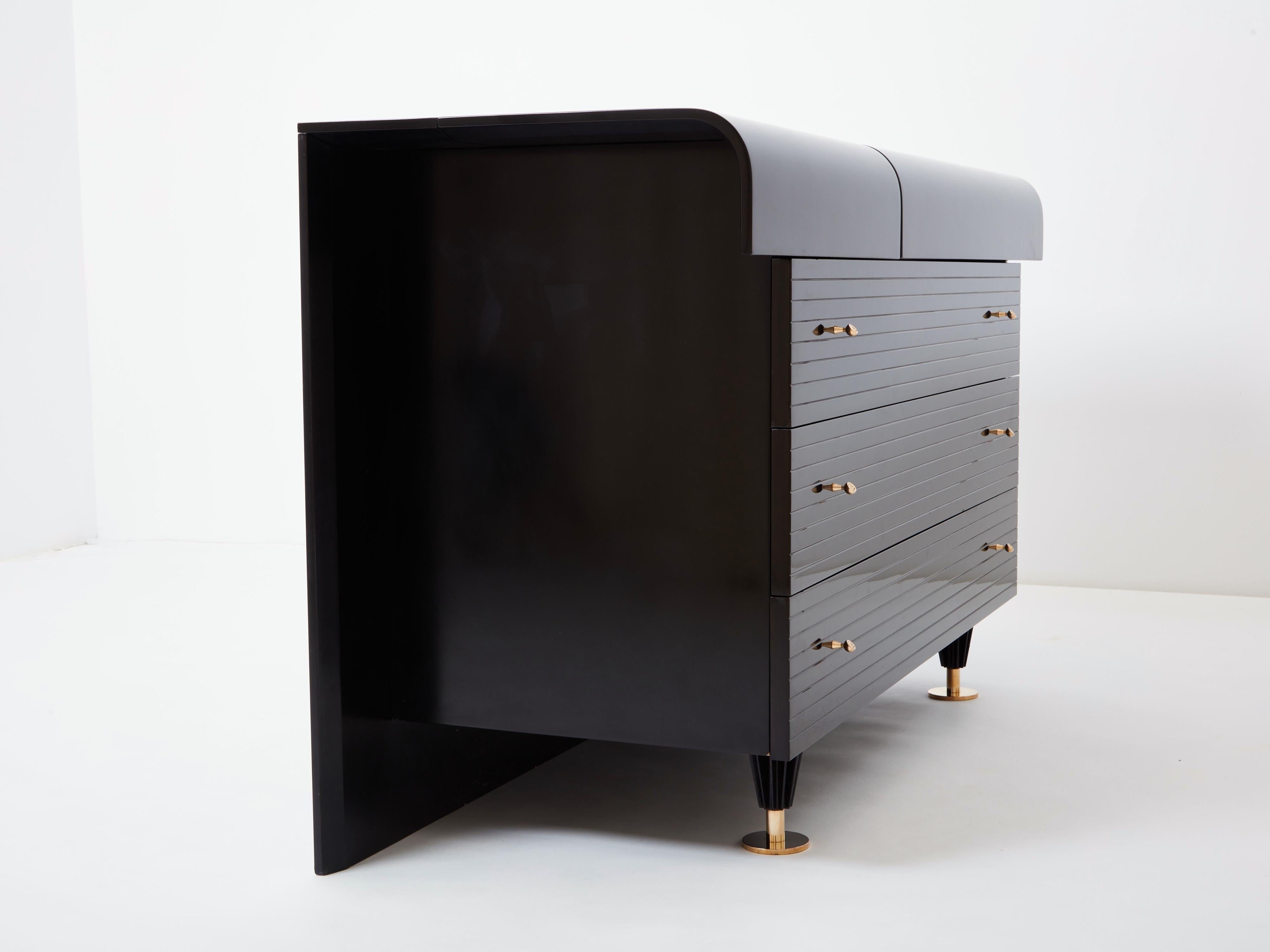 Pierre Cardin signed commode black lacquered and brass 1980s For Sale 4