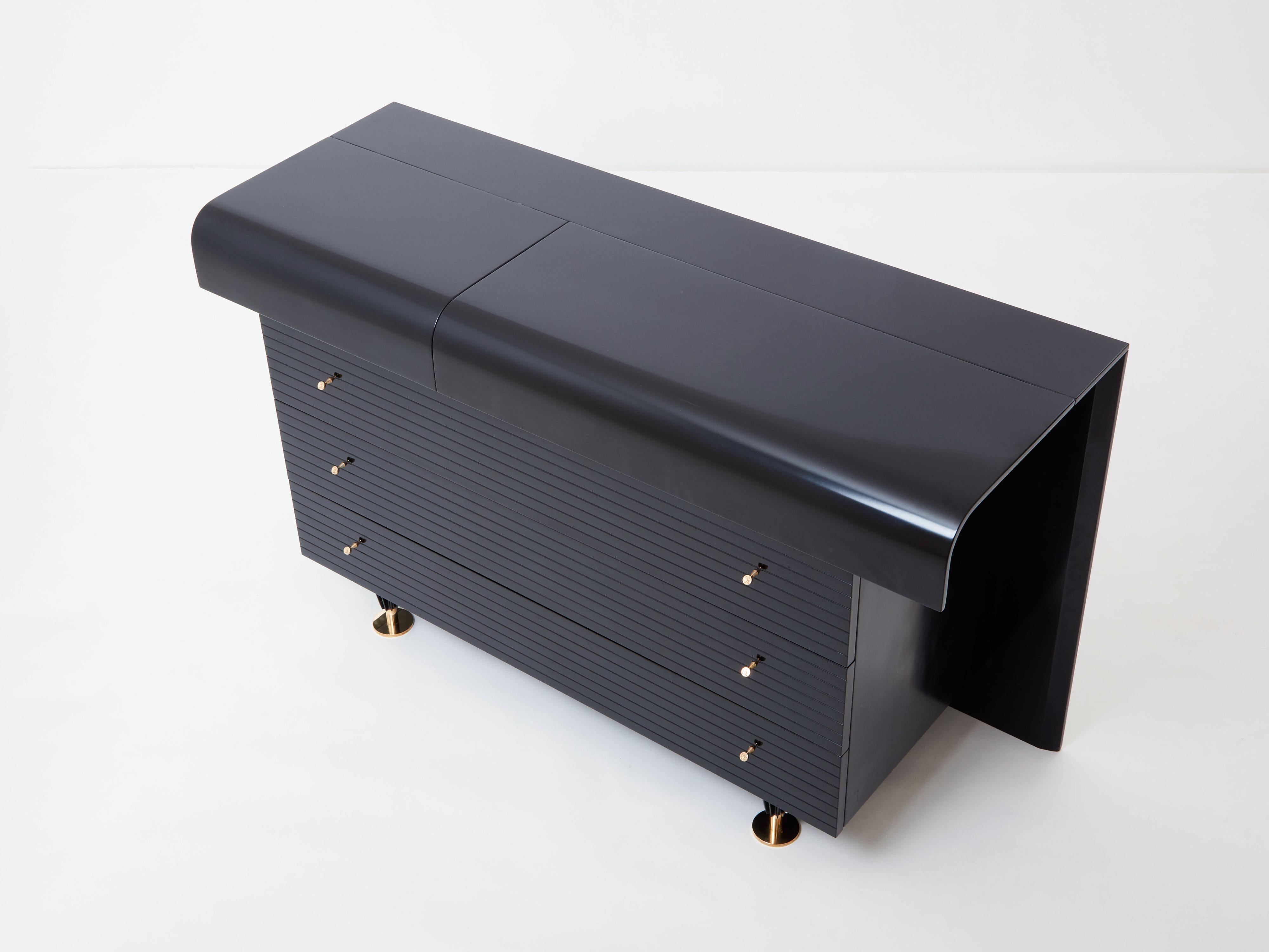 Pierre Cardin signed commode black lacquered and brass 1980s For Sale 5