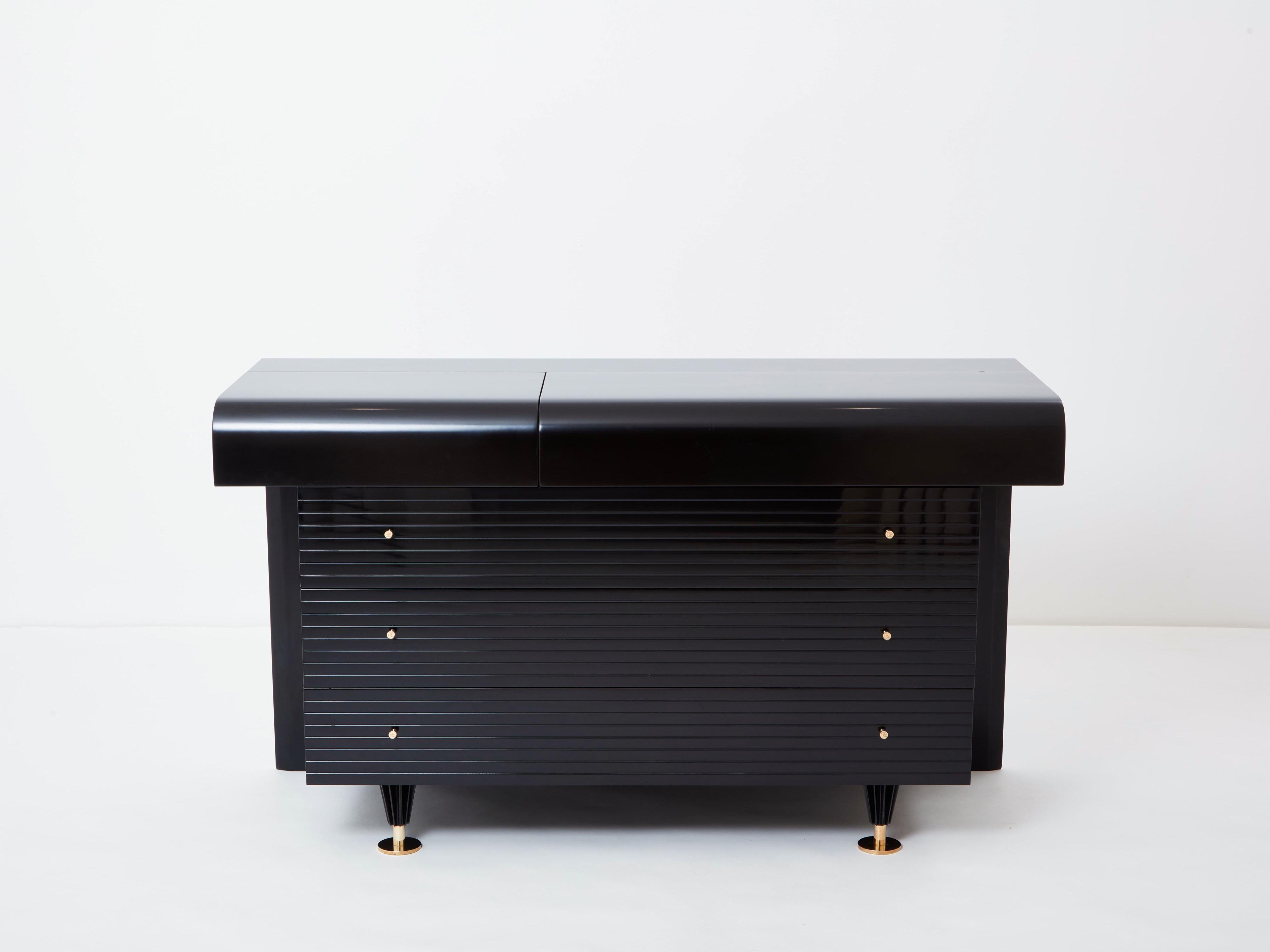 Pierre Cardin signed commode black lacquered and brass 1980s For Sale 7