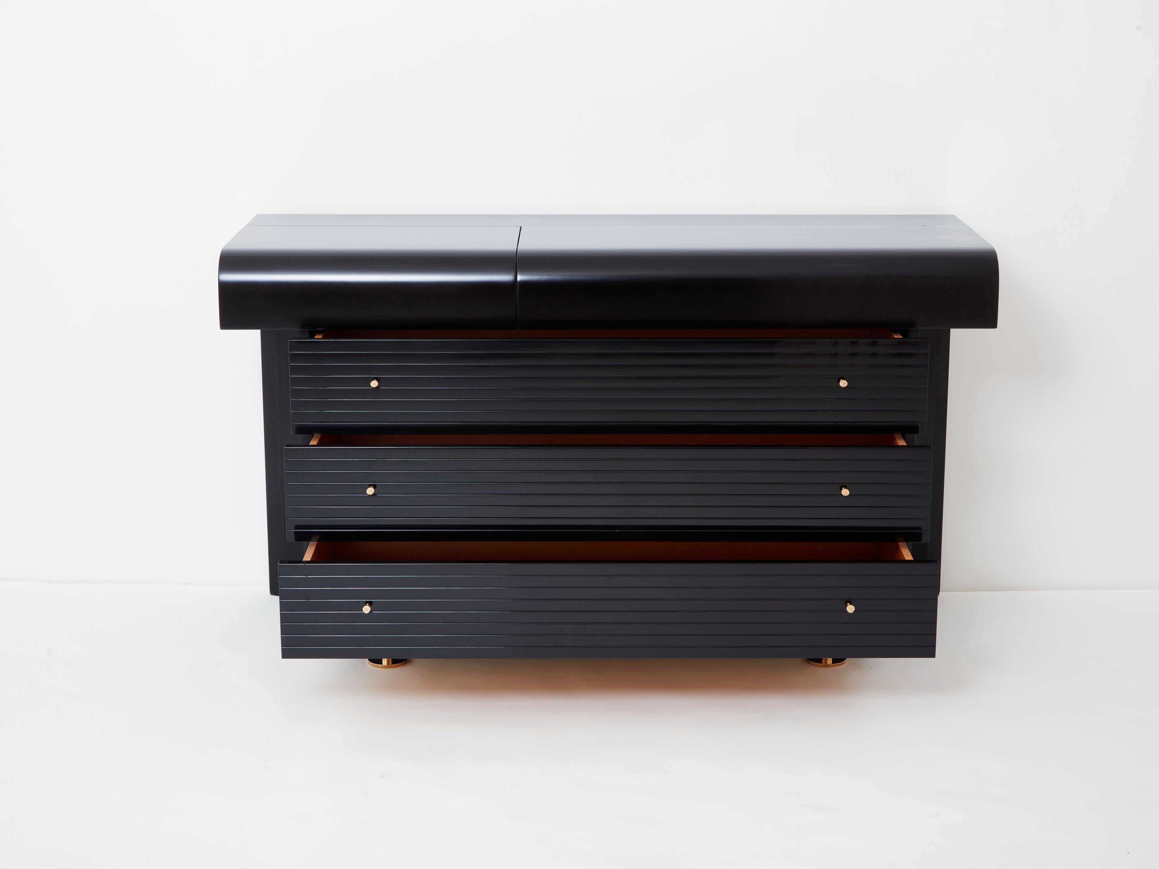 Late 20th Century Pierre Cardin signed commode black lacquered and brass 1980s For Sale