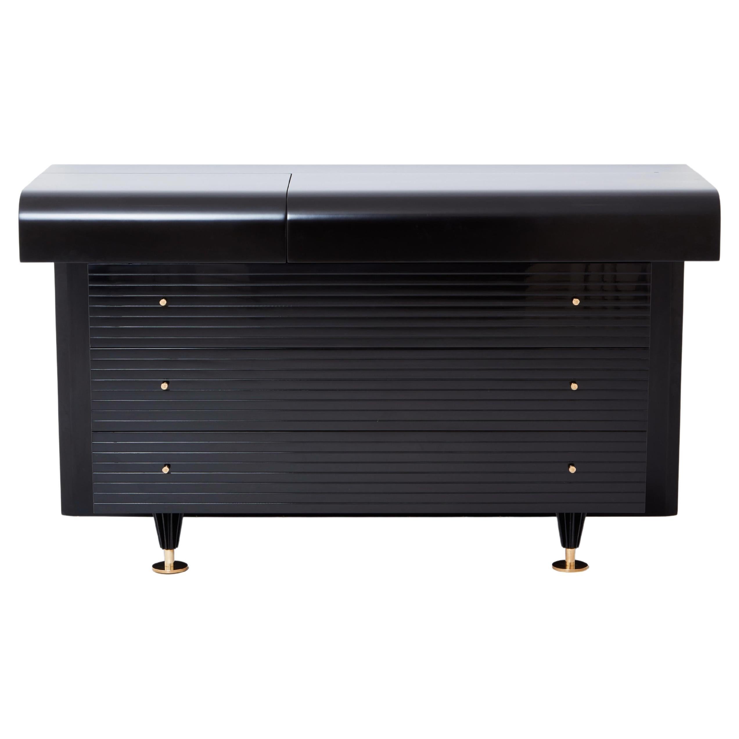 Pierre Cardin signed commode black lacquered and brass 1980s For Sale