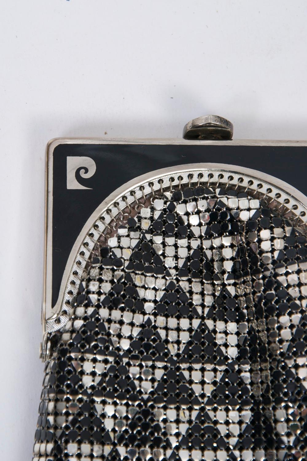 Pierre Cardin Silver and Black Mesh Evening Bag In Good Condition In Alford, MA