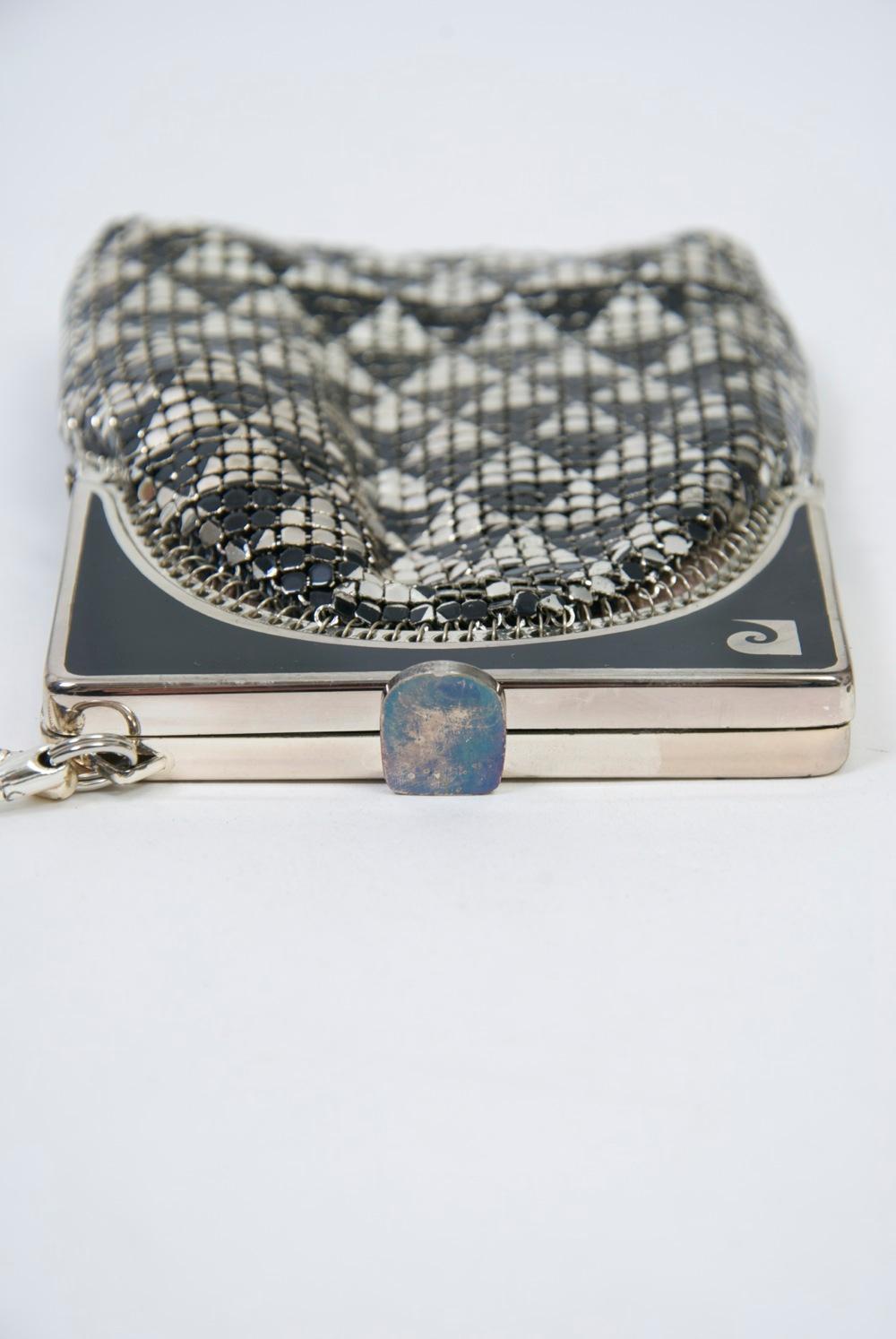Pierre Cardin Silver and Black Mesh Evening Bag 4