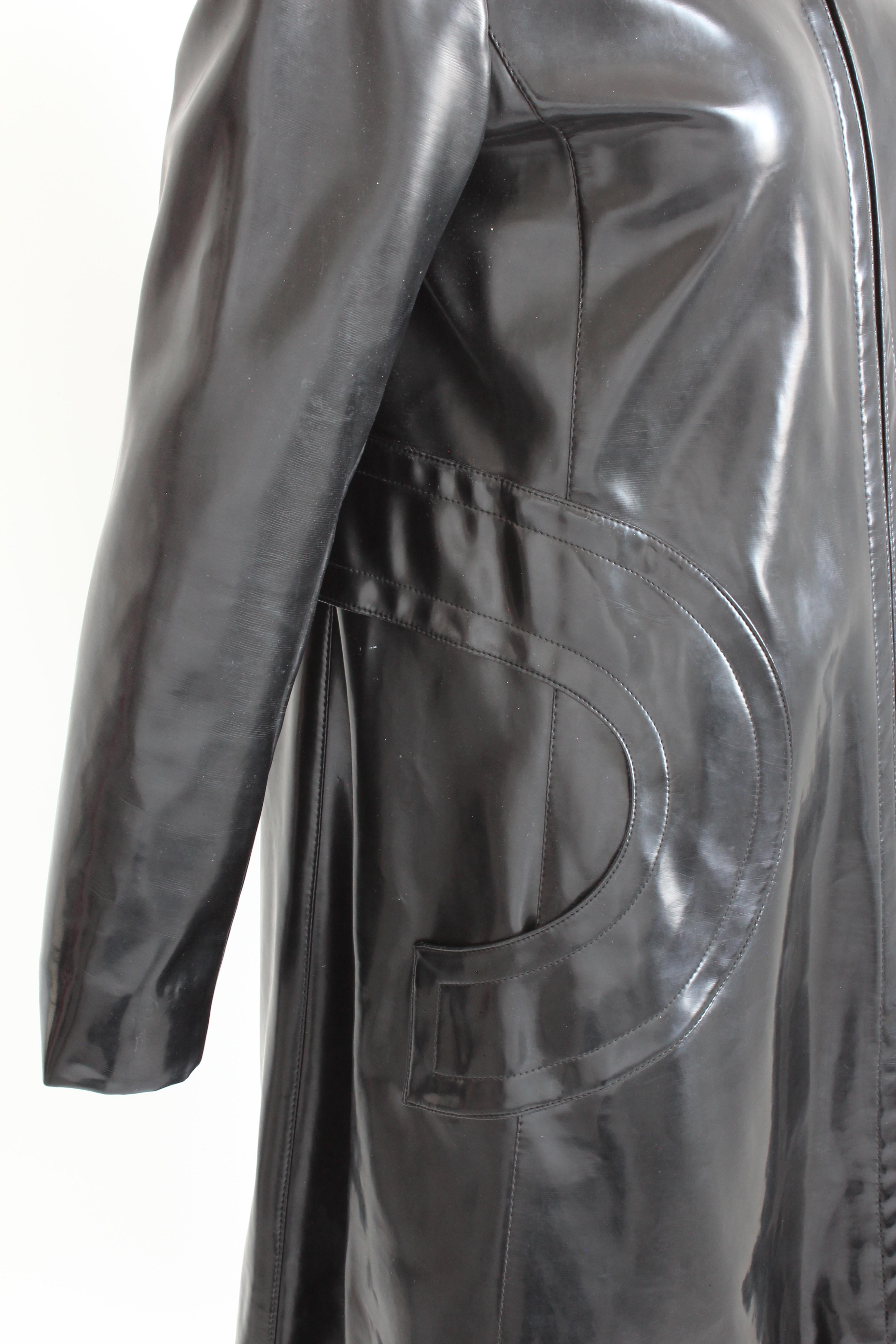 Women's Pierre Cardin Space Age Coat Black Vinyl Circle Pocket Jacket 1960s S/M