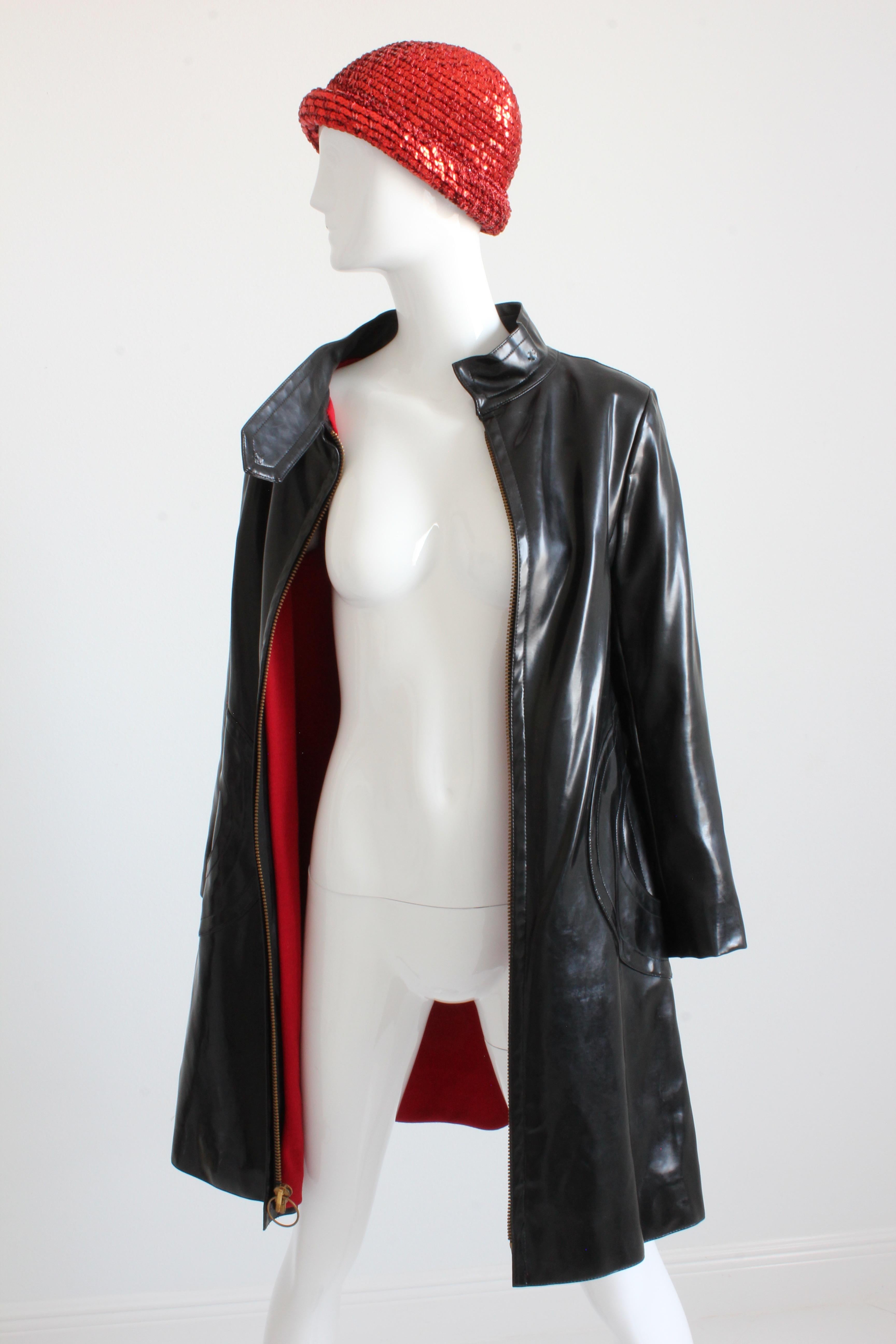 Pierre Cardin Space Age Coat Black Vinyl Circle Pocket Jacket 1960s S/M 2