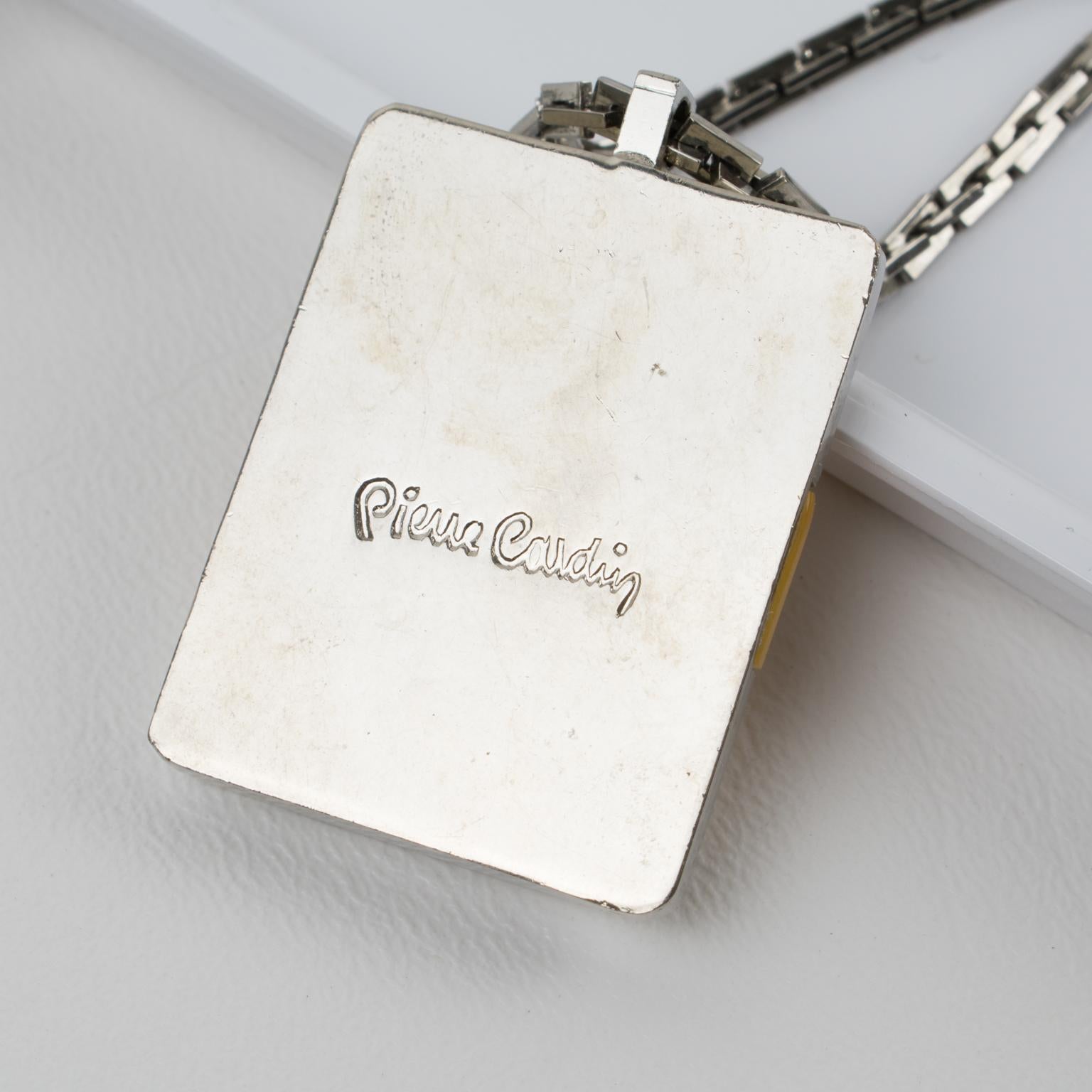 Pierre Cardin Space Age Modernist Silvered Chain Necklace with Resin Medallion 5