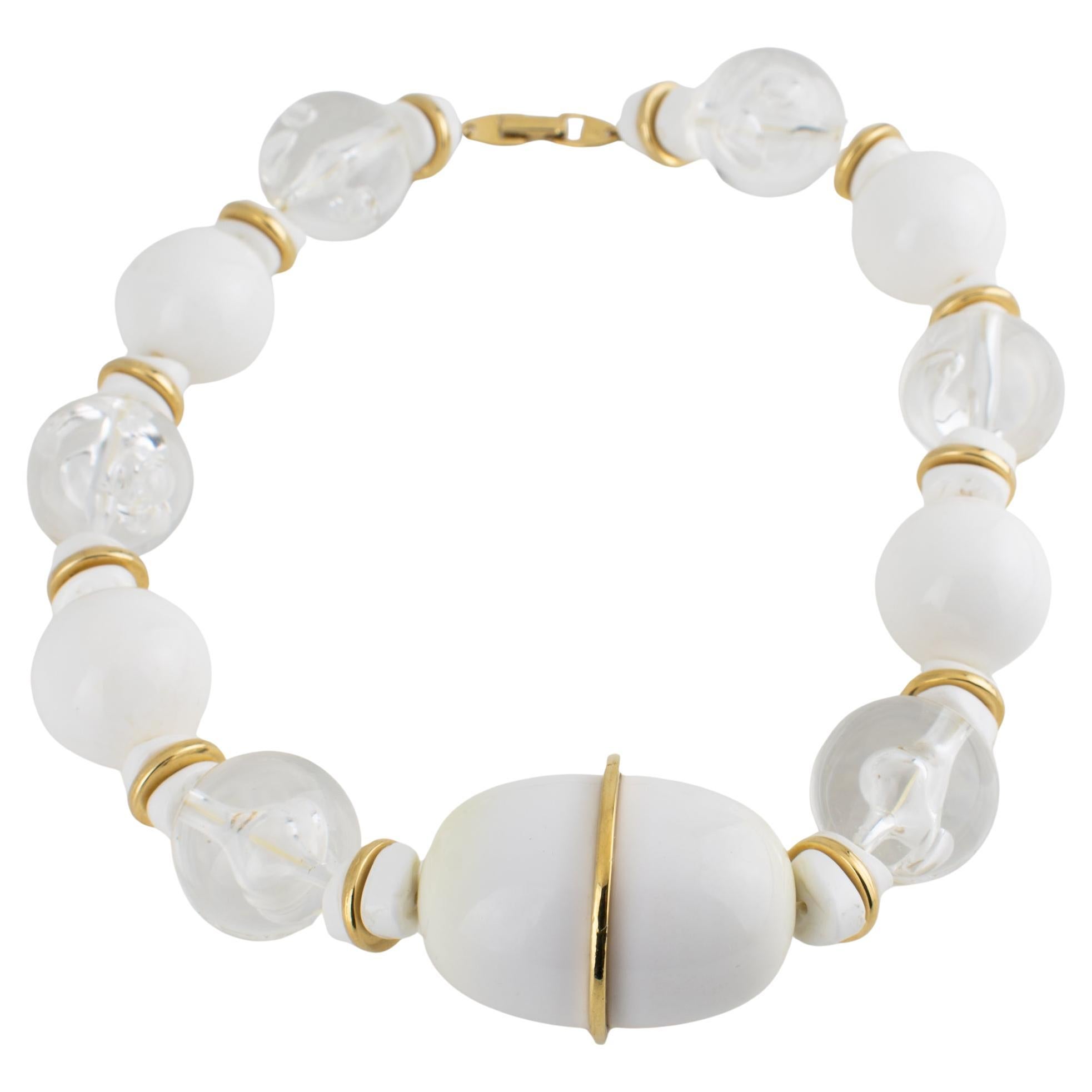 Pre-owned Pierre Cardin Space Age Modernist White Resin And Lucite Choker Necklace