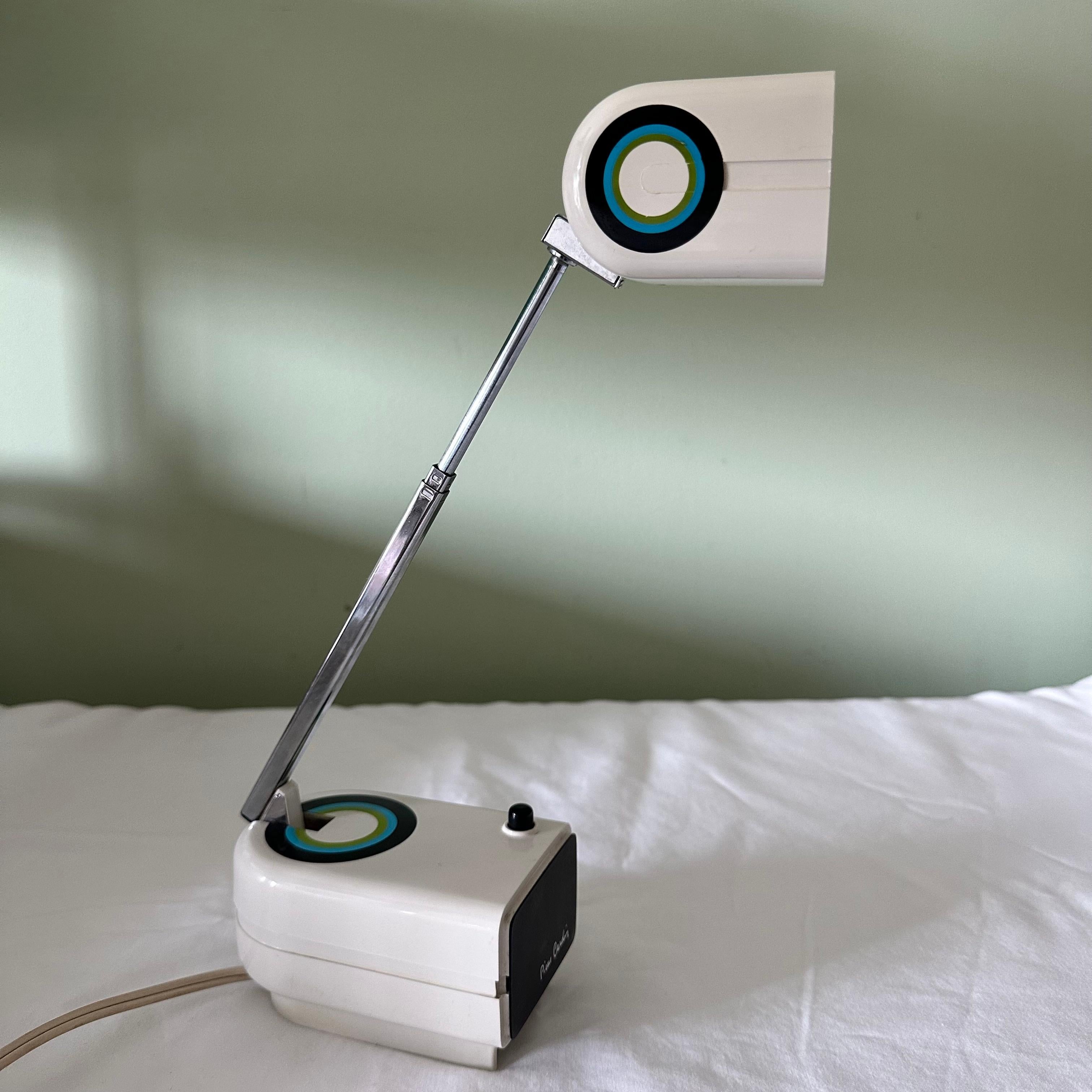 Japanese Pierre Cardin Space Age Telescopic Table Lamp in White, Blue, Green & Black For Sale