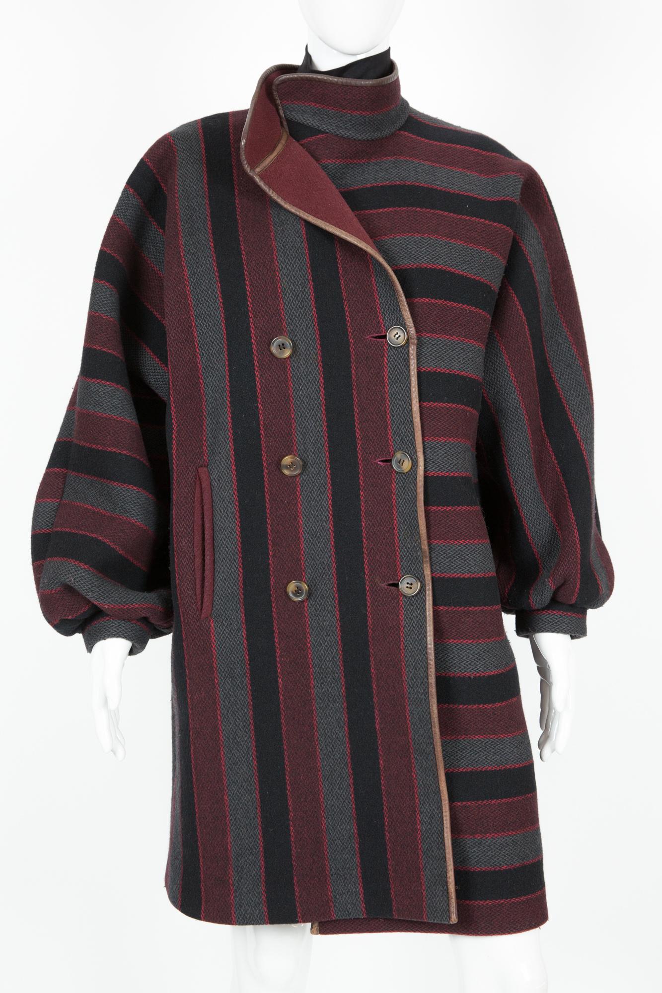 Black Pierre Cardin Stripy Wool Coat