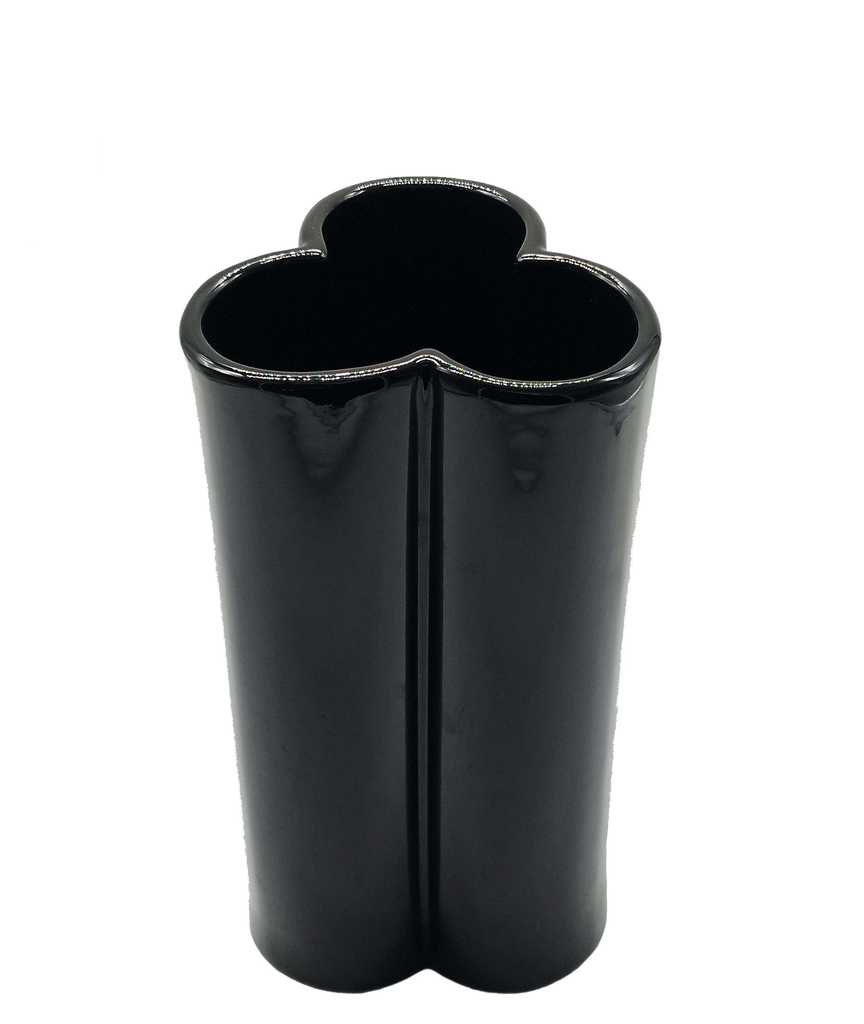 Mid-Century Modern Pierre Cardin  Style Black Ceramic Three Leaf  Vase, 1970s For Sale