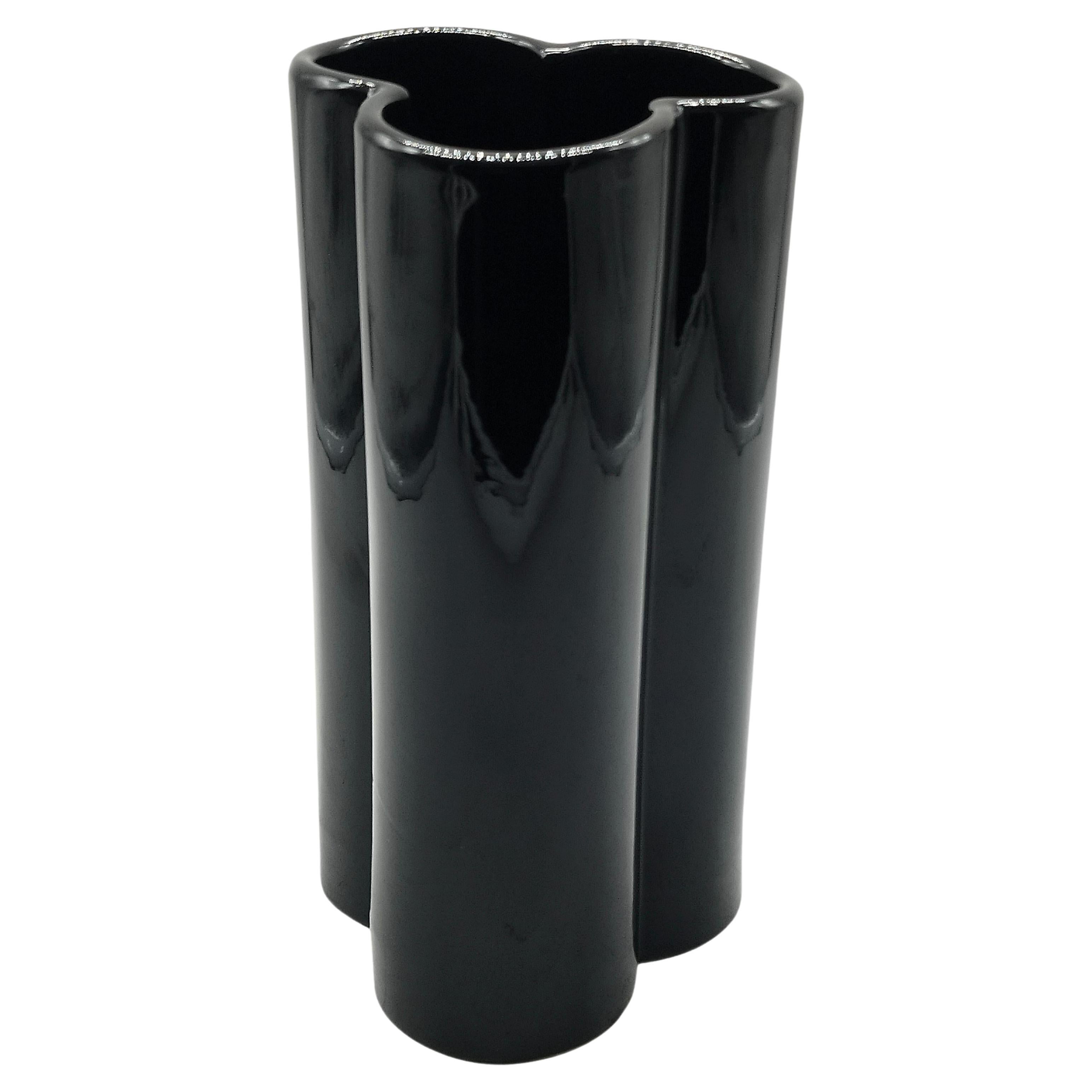 Pierre Cardin  Style Black Ceramic Three Leaf  Vase, 1970s For Sale