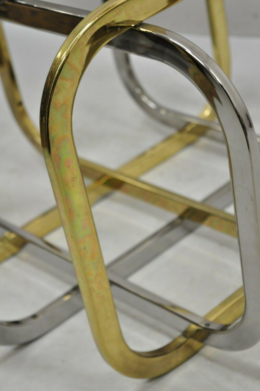 Pierre Cardin Style Brass and Chrome Folding Metal Base Glass Top Coffee Table 4