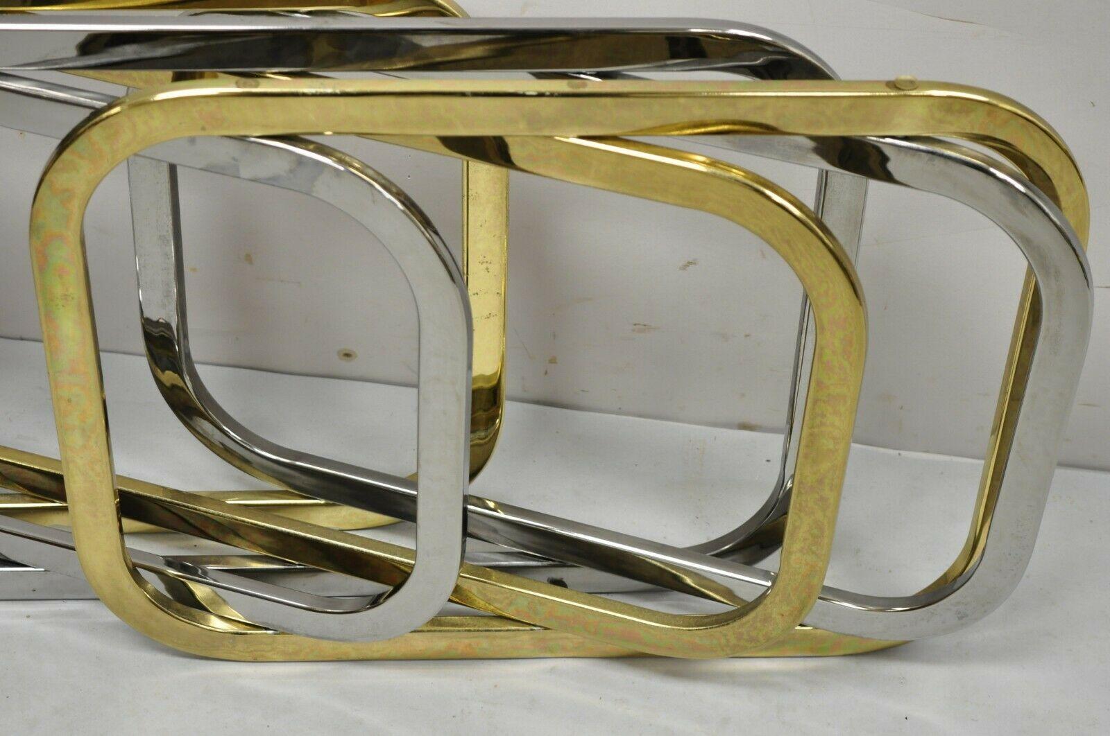 20th Century Pierre Cardin Style Brass and Chrome Folding Metal Base Glass Top Coffee Table For Sale