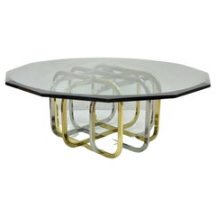 Vintage Pierre Cardin Style Brass and Chrome Folding Metal Base Glass Top Coffee Table