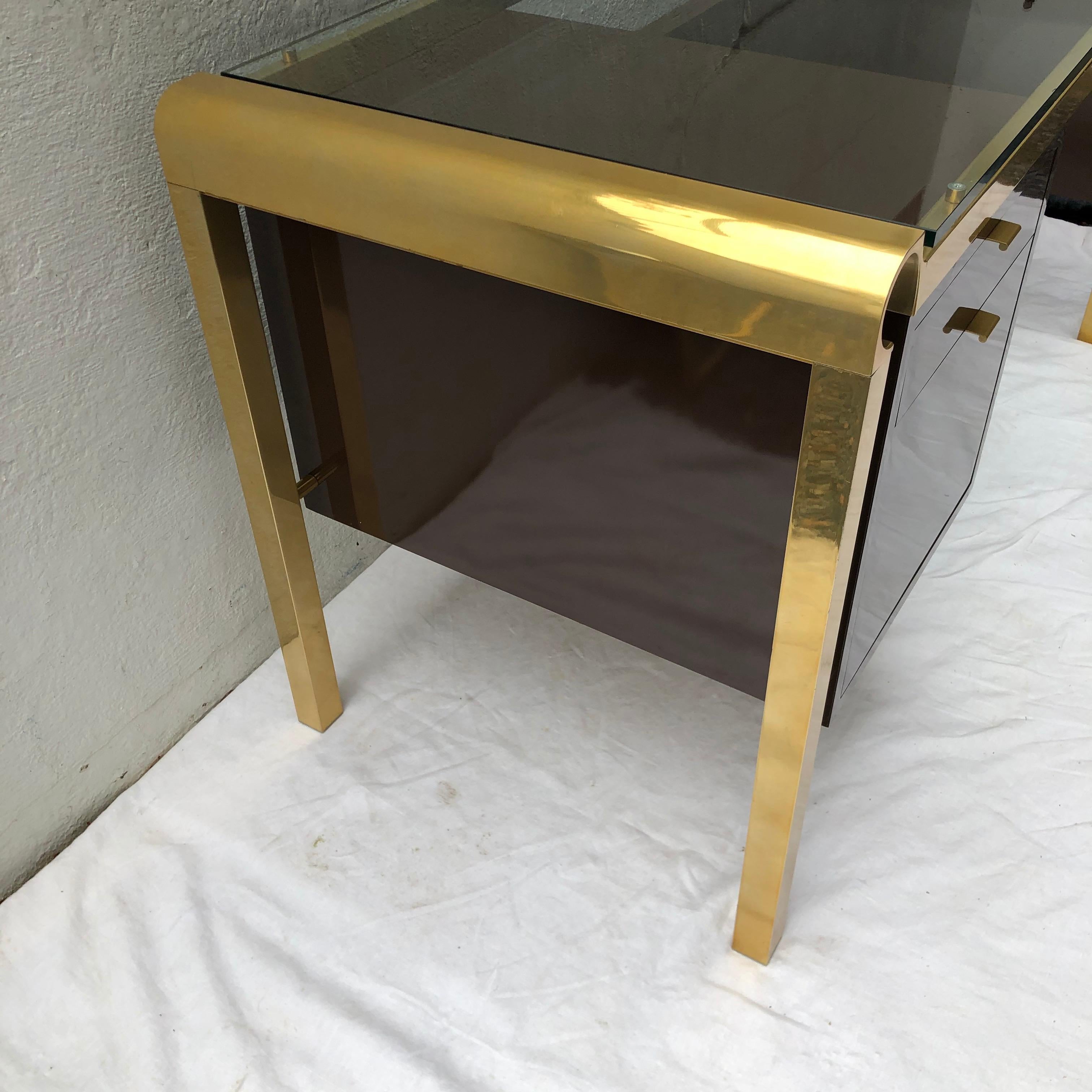 Pierre Cardin Style Brass and Lacquer Desk with Glass Top 5