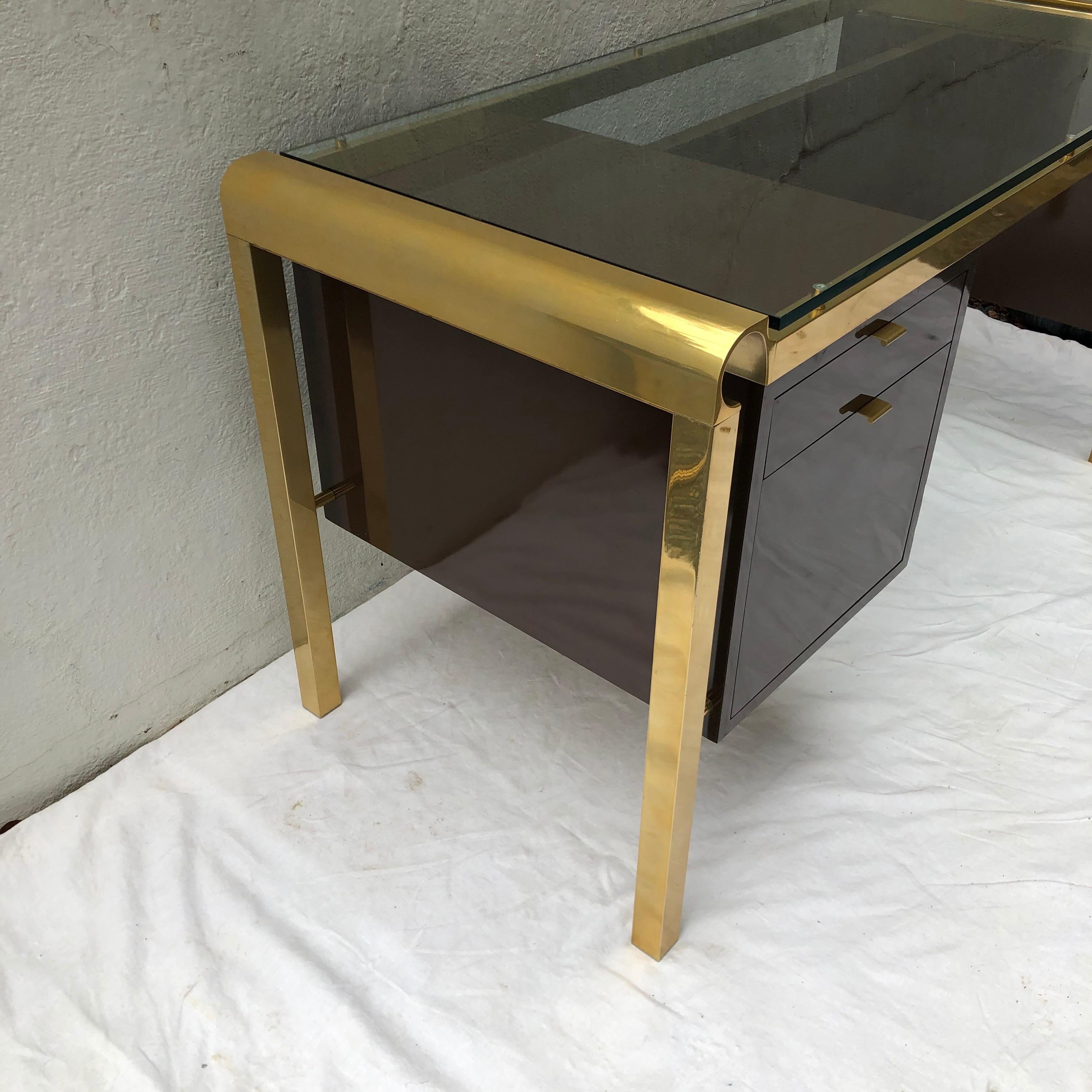 Pierre Cardin Style Brass and Lacquer Desk with Glass Top 6