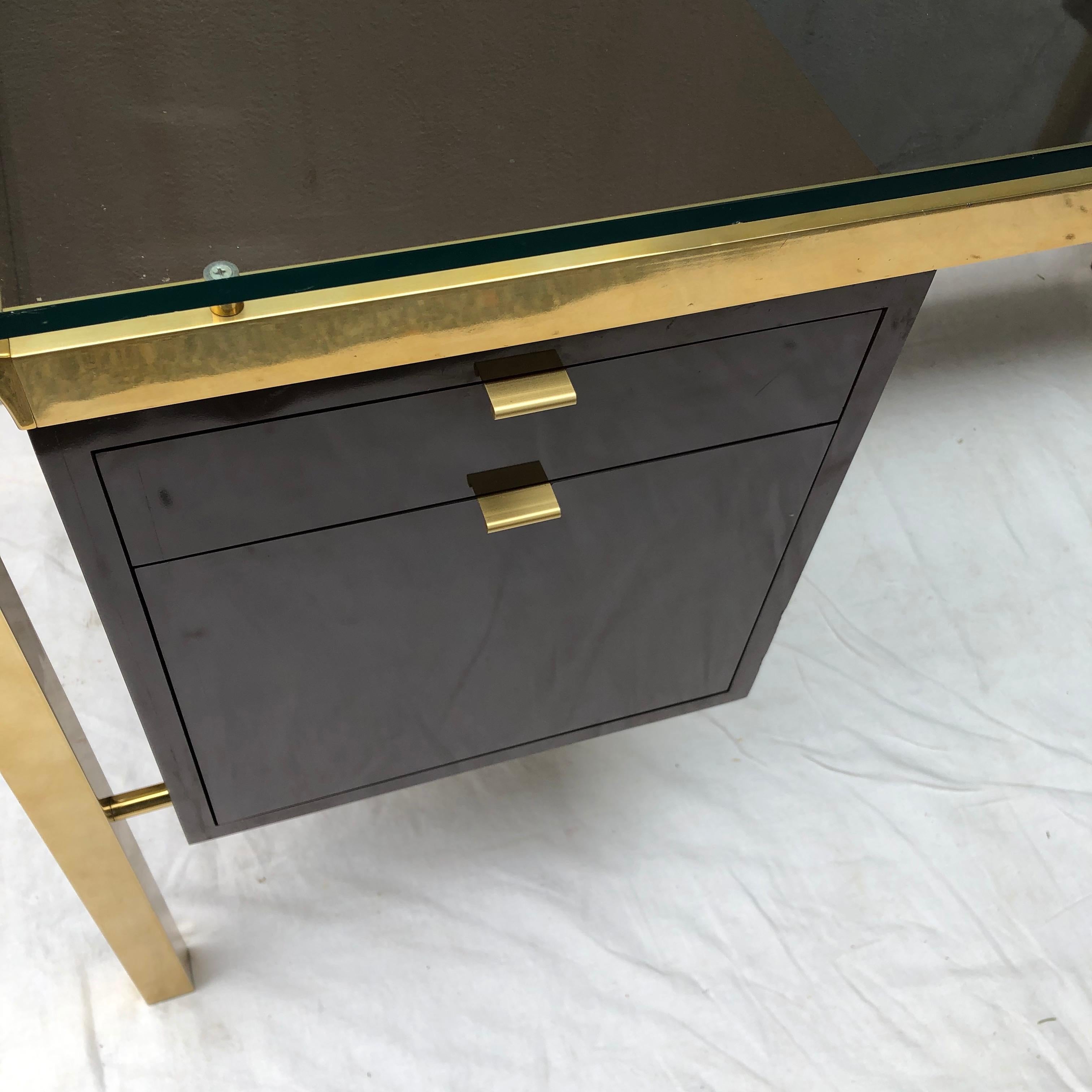 Pierre Cardin Style Brass and Lacquer Desk with Glass Top In Good Condition In East Hampton, NY