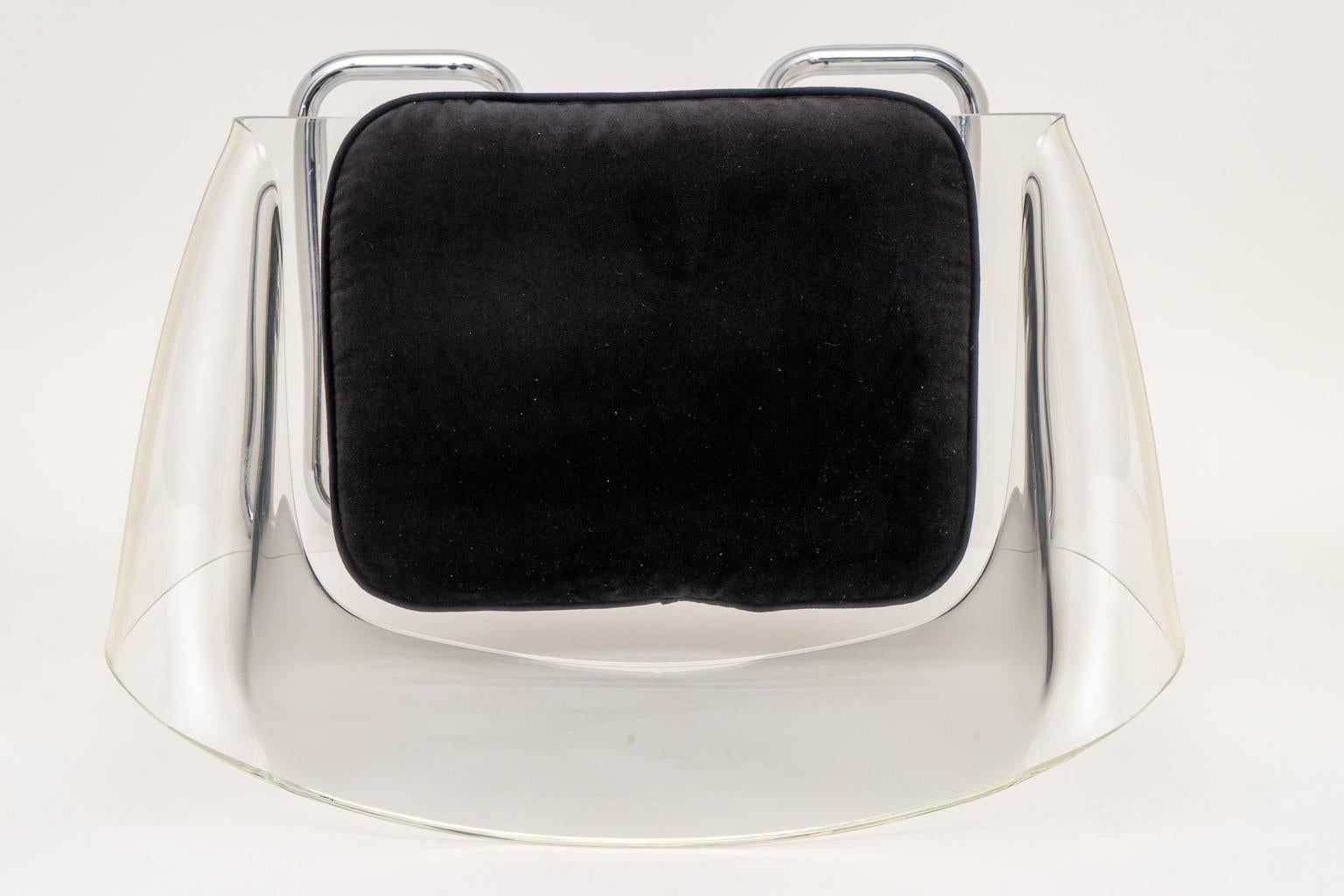 Fabric Pierre Cardin Style Chrome and Lucite Armchair