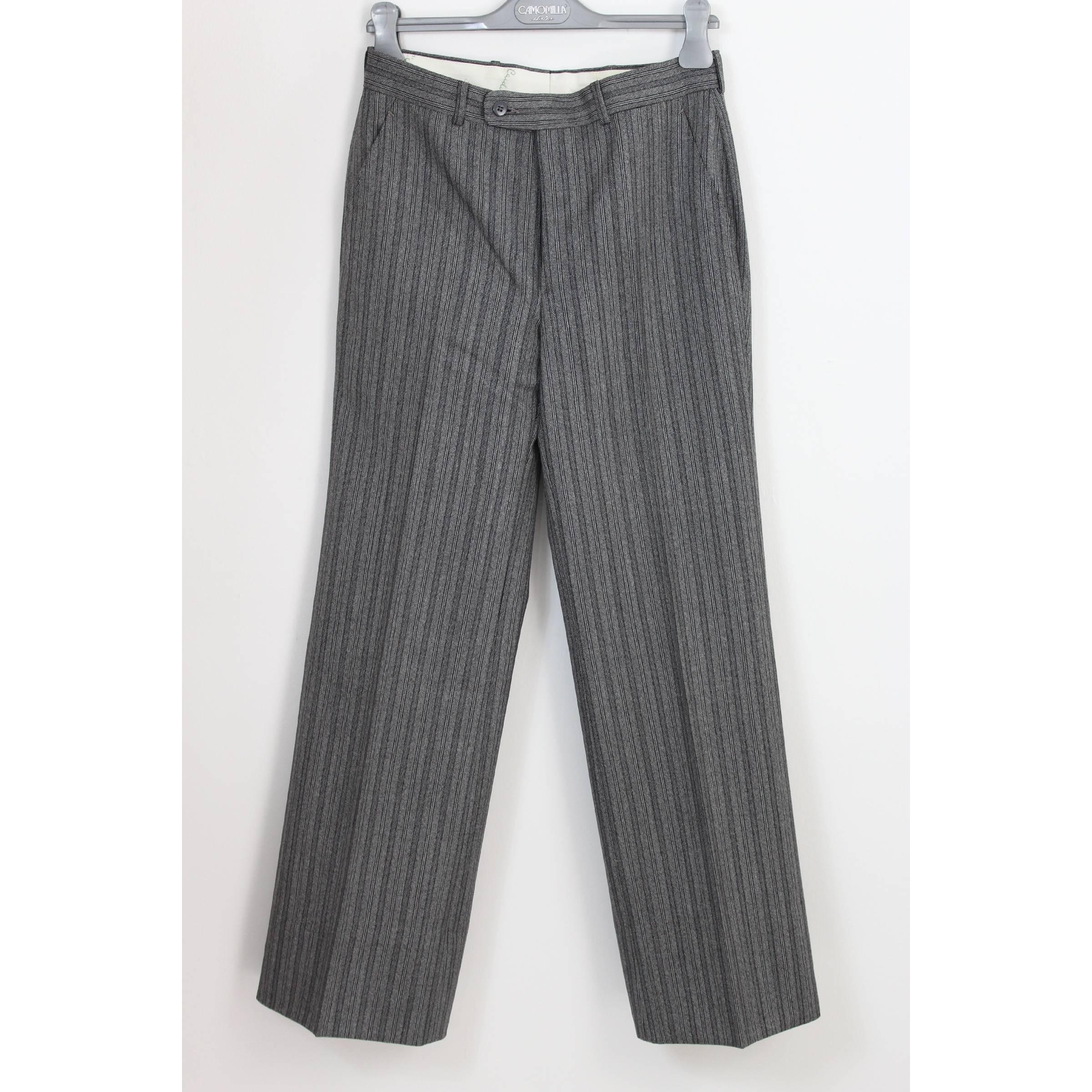 Men's Pierre Cardin Suit Pants Gray and Black Wool France Smoking, 1990s  For Sale