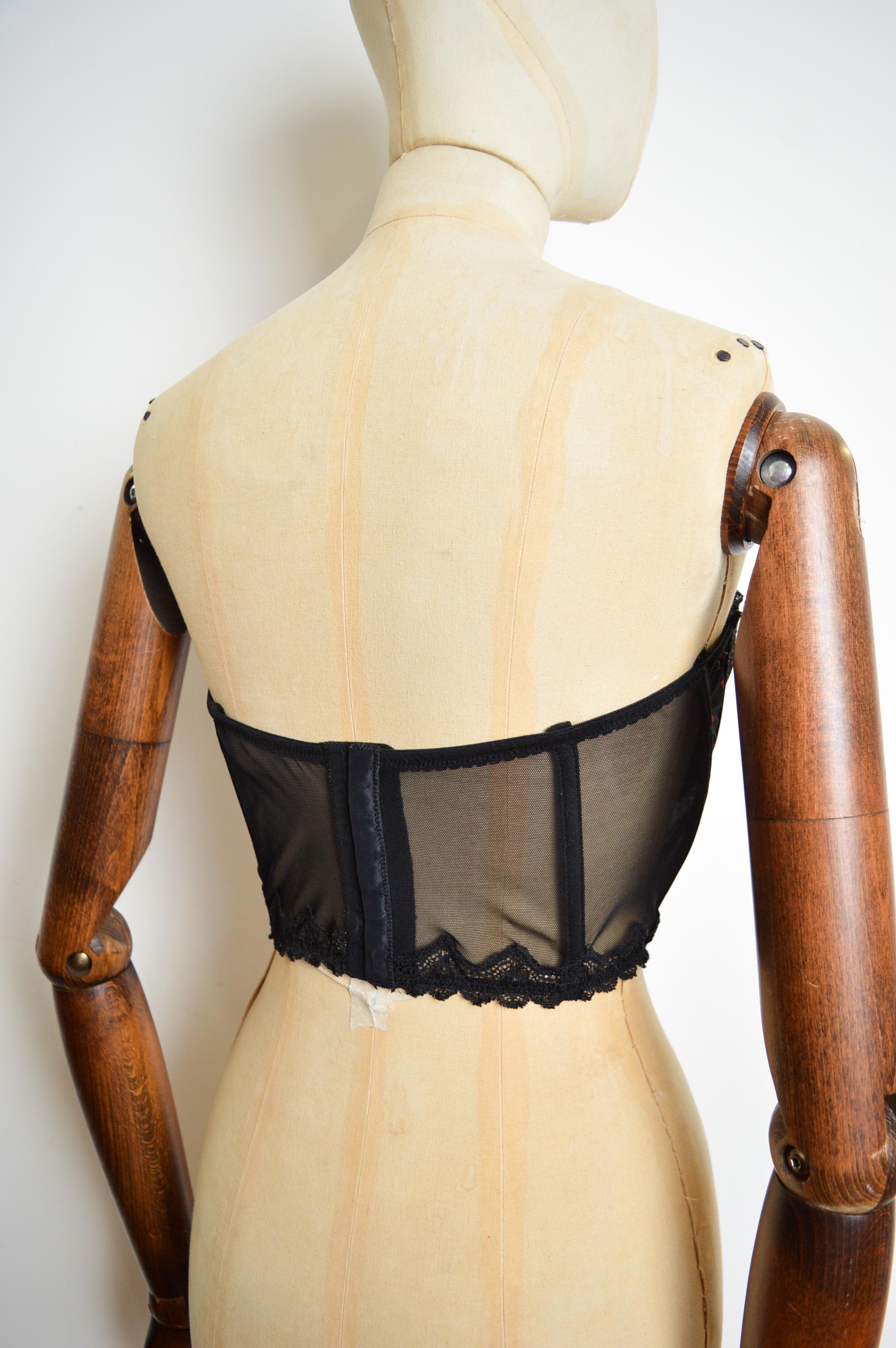 Pierre Cardin Tiny Red heart Polka dot Vintage bustier - Black lace Corset For Sale 5
