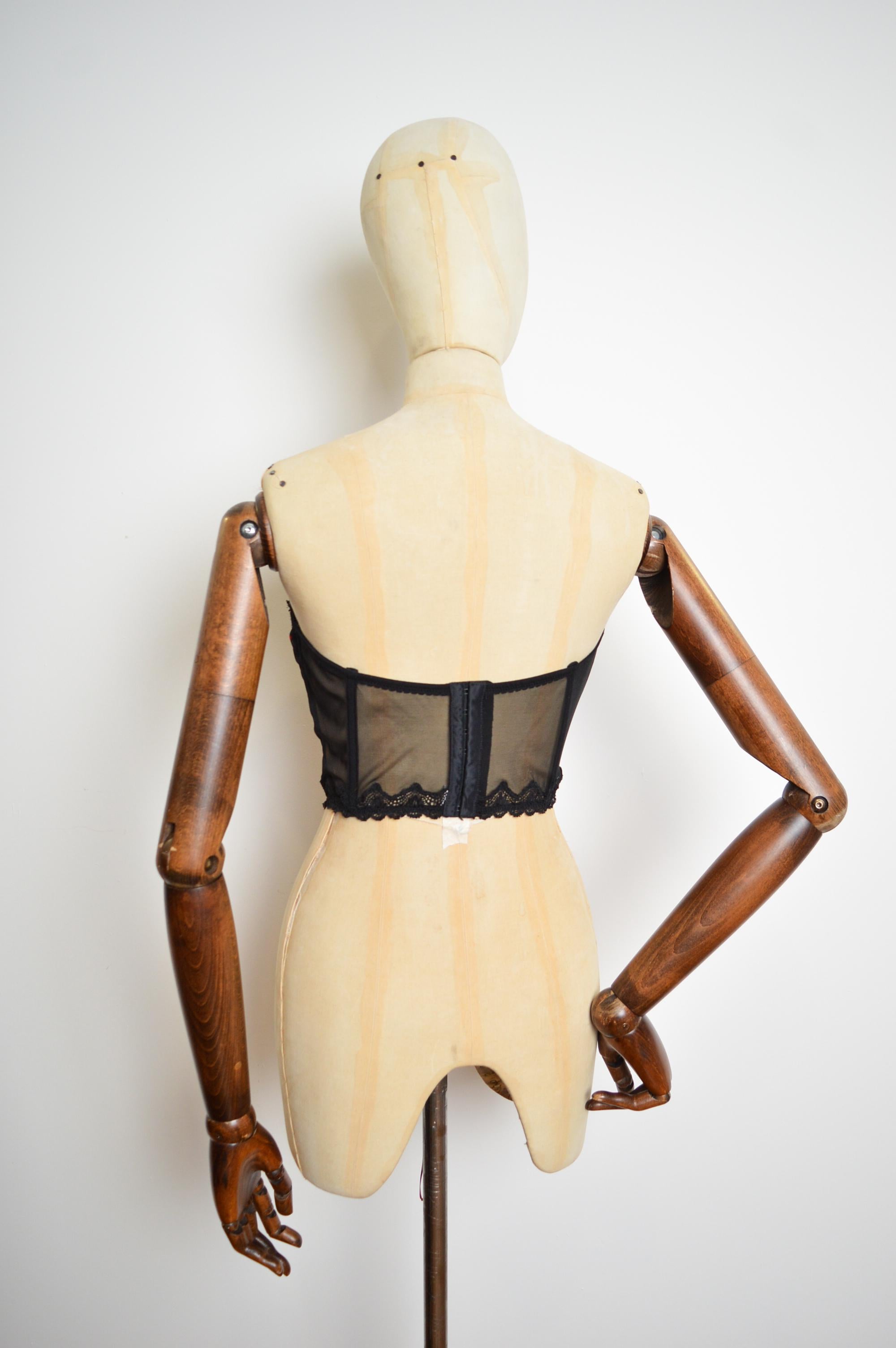 Pierre Cardin Tiny Red heart Polka dot Vintage bustier - Black lace Corset In Good Condition For Sale In Sheffield, GB