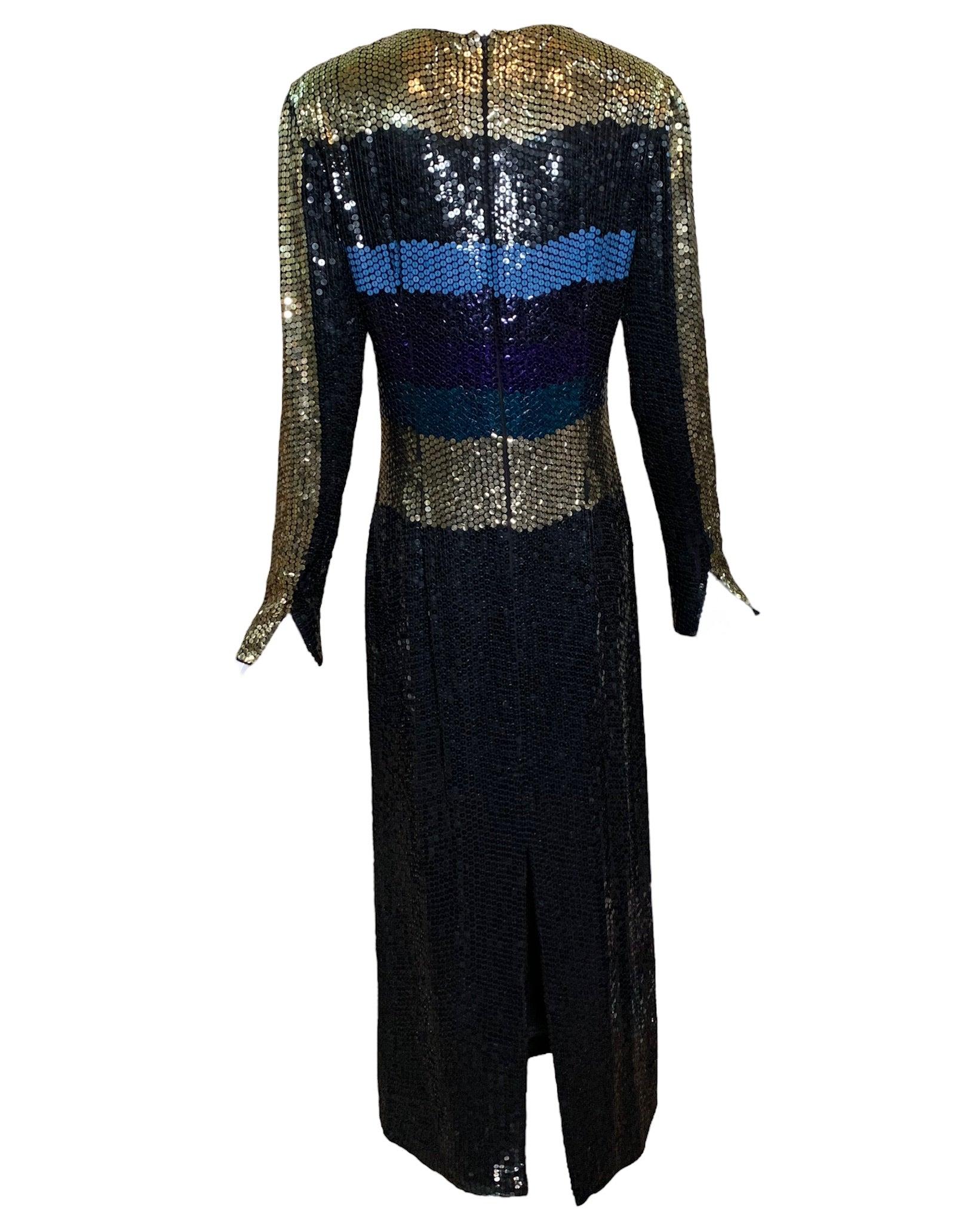 Noir Robe fourreau à rayures et paillettes sans étiquette de Pierre Cardin, années 1960 en vente