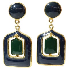 Pierre Cardin Vintage 1970's Enamel Clip-On Reversible Earrings 