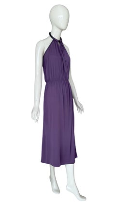 Pierre Cardin Vintage 1970s Lavender Viscose Attached Necklace Halter Dress.