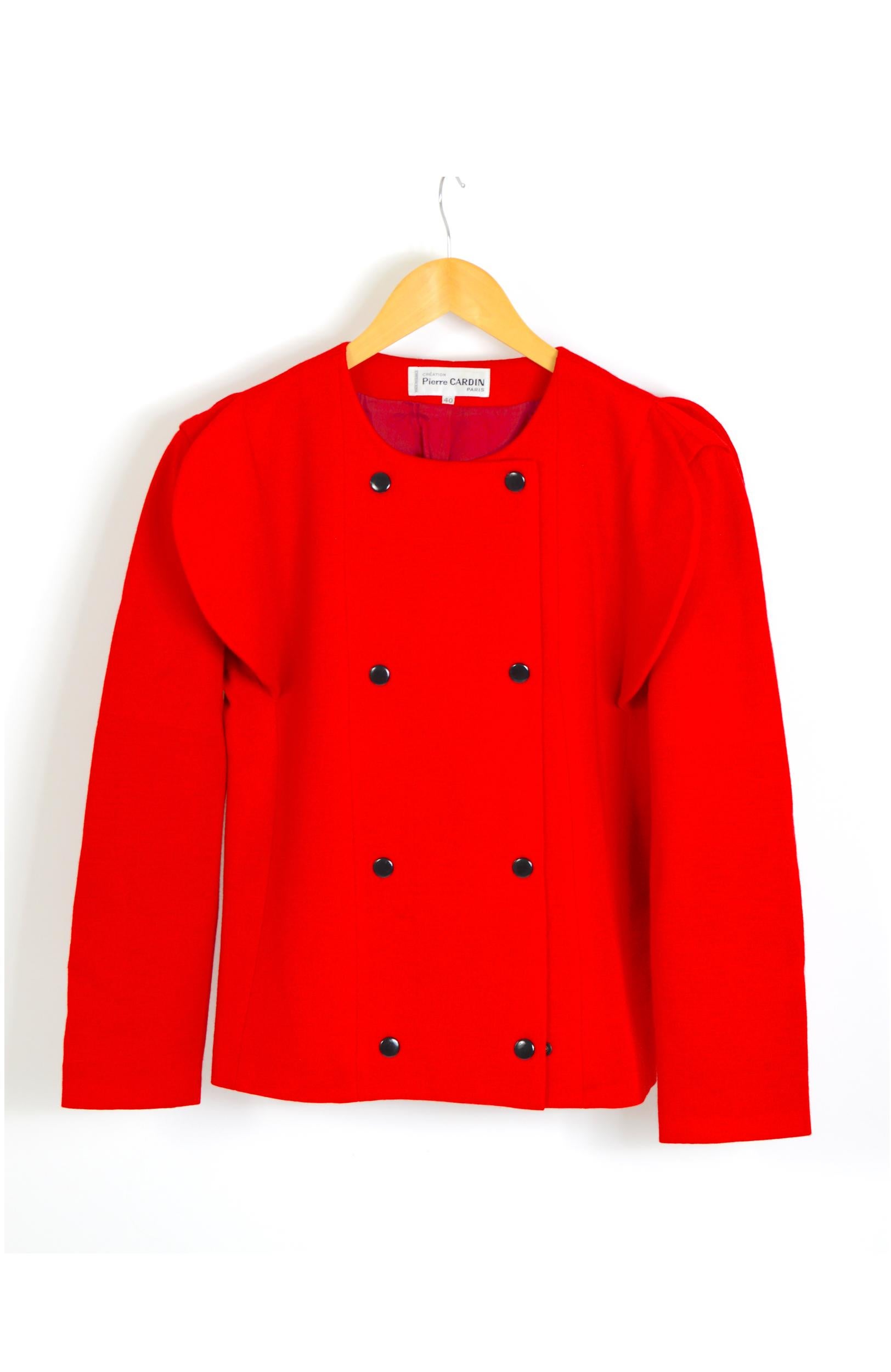 Pierre Cardin vintage 1993 scalloped-edge red wool mix jacket  For Sale 2