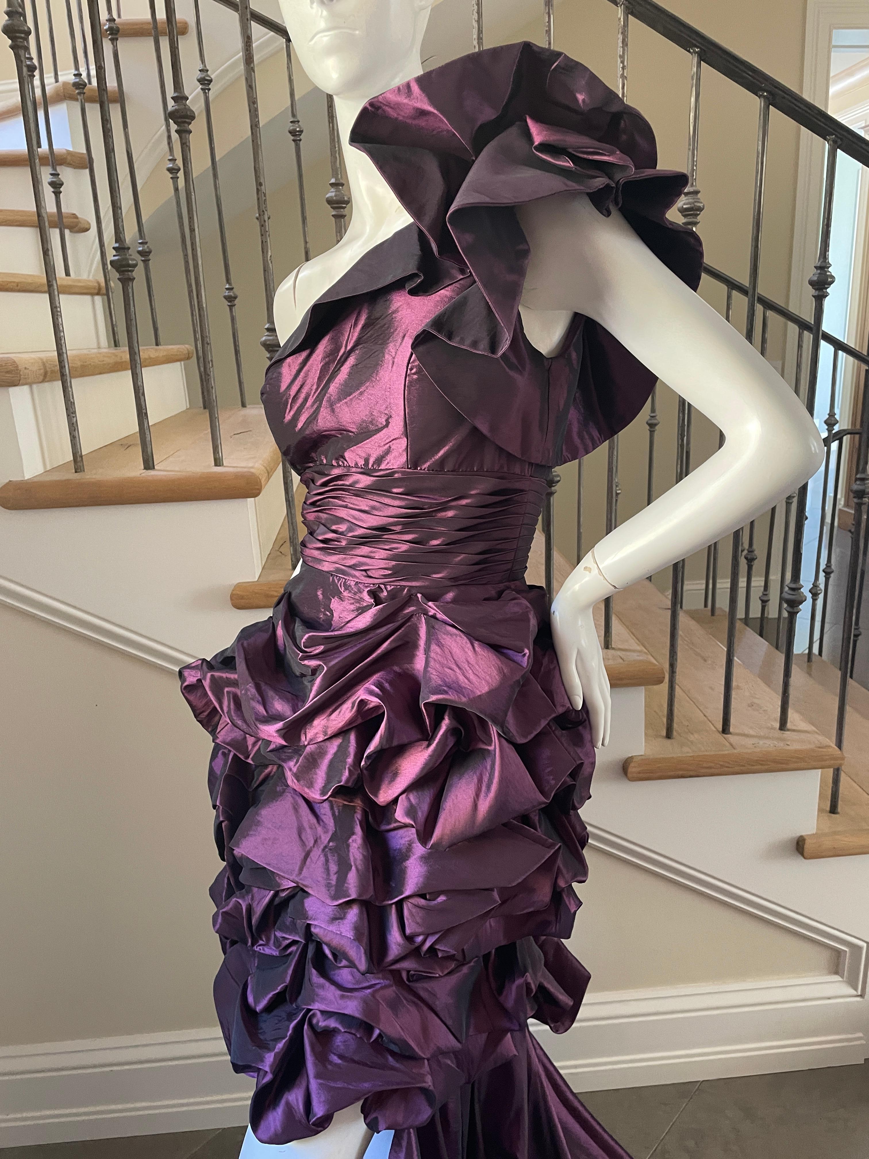 Pierre Cardin Vintage 80's One Shoulder Pouf Kleid mit abnehmbarer Schleppe Damen