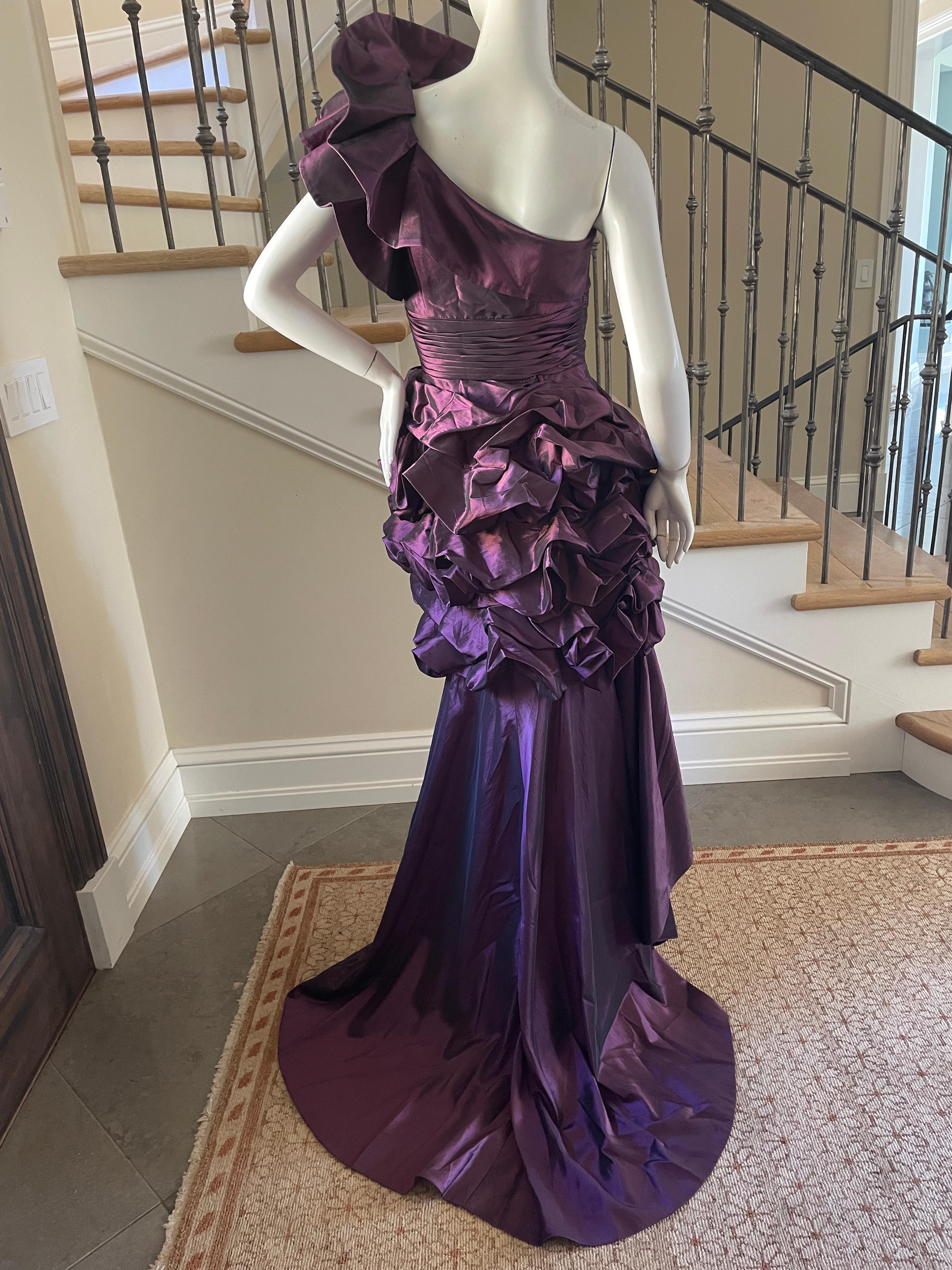 Pierre Cardin Vintage 80's One Shoulder Pouf Dress with Detachable Train In Excellent Condition For Sale In Cloverdale, CA