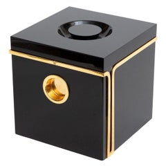 Pierre Cardin Vintage Black Lucite and Gold Plated Lidded Ice Bucket Barware