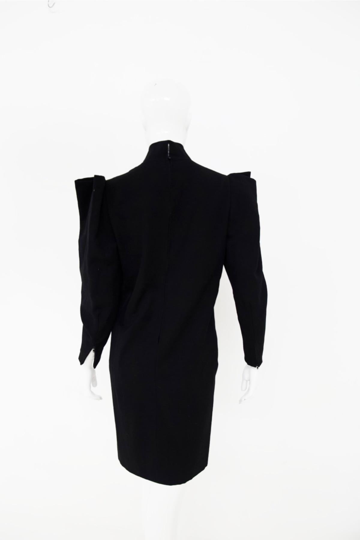 Pierre Cardin Vintage Little Black Dress with Puffy Straps For Sale 2