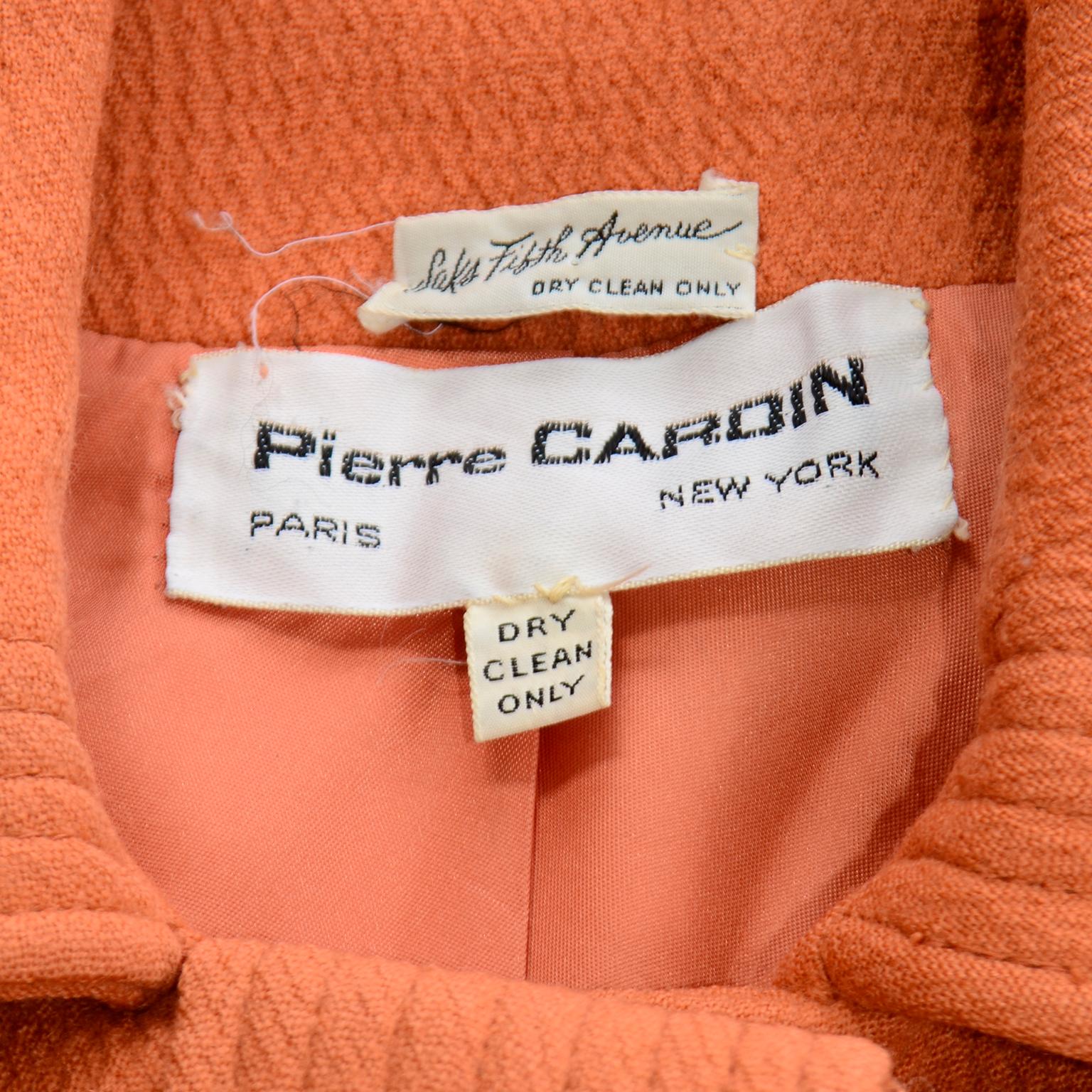 Pierre Cardin Vintage Orange Wool Jacket or Short Coat Late 1960s Early  1970s For Sale at 1stDibs