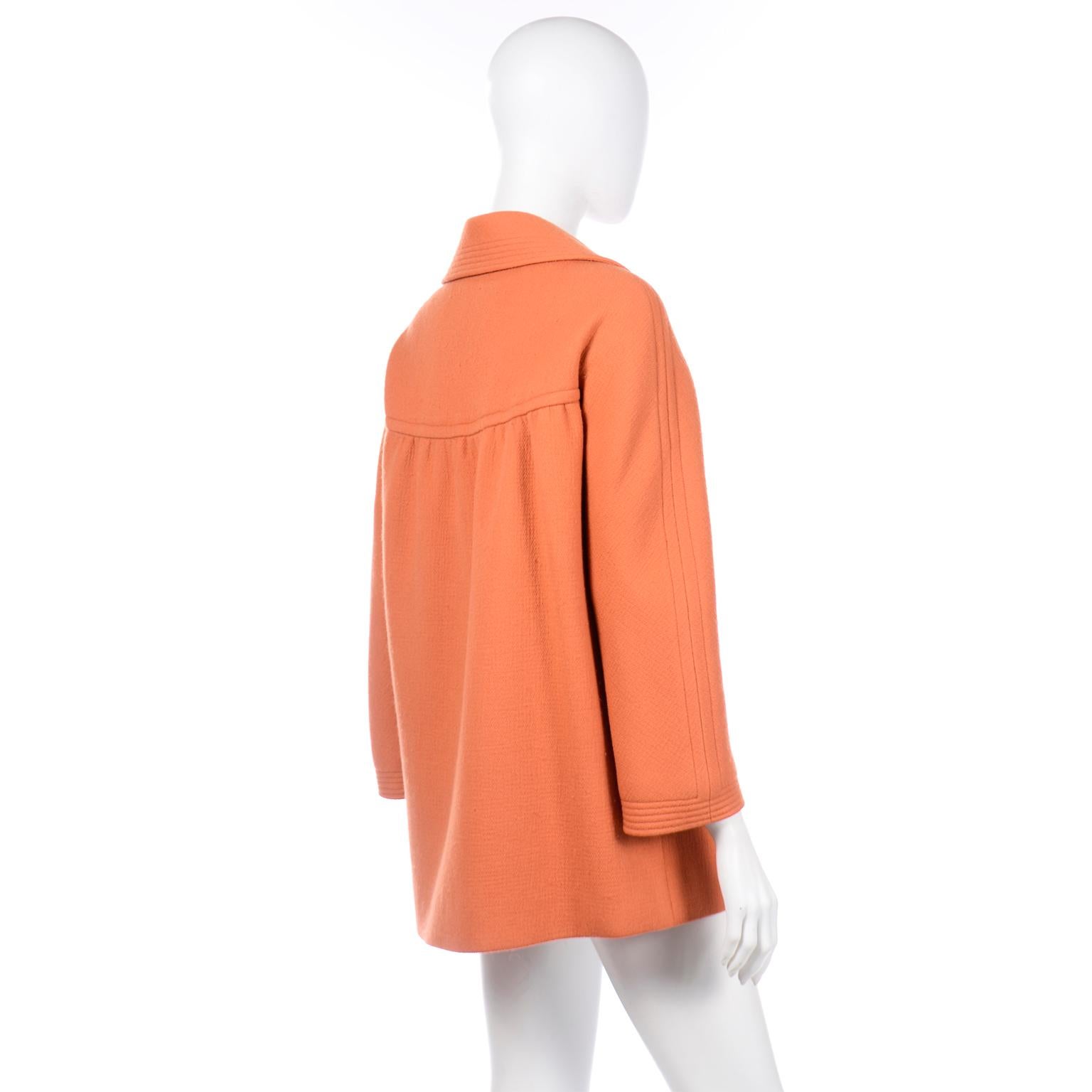 Pierre Cardin Vintage Orange Wool Jacket or Short Coat Late 1960s Early 1970s In Good Condition For Sale In Portland, OR