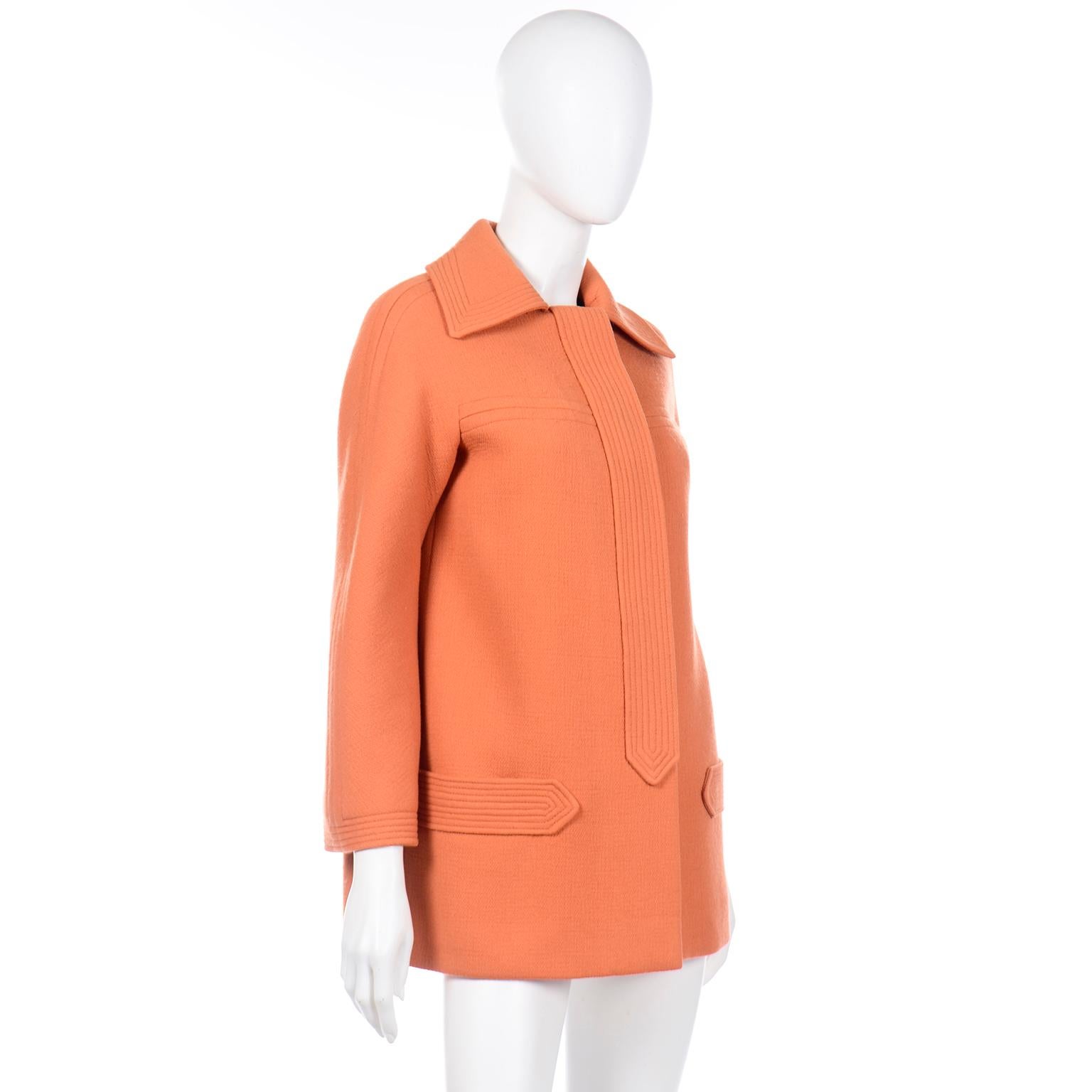 Women's Pierre Cardin Vintage Orange Wool Jacket or Short Coat Late 1960s Early 1970s For Sale