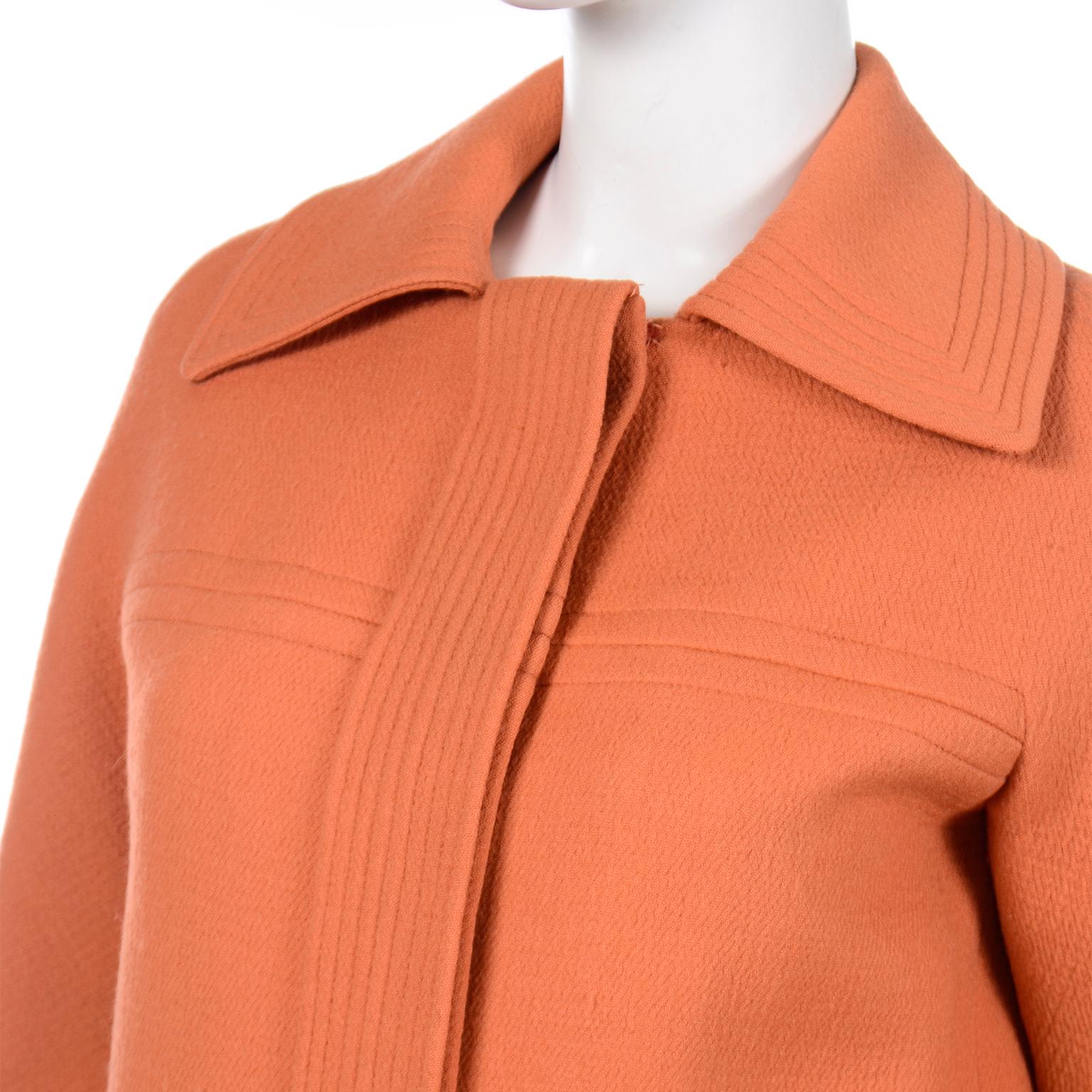 Pierre Cardin Vintage Orange Wool Jacket or Short Coat Late 1960s Early 1970s For Sale 1