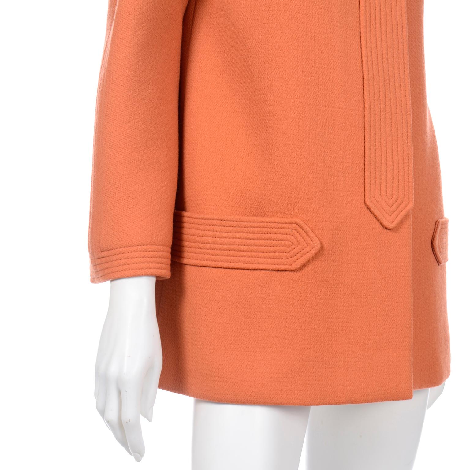Pierre Cardin Vintage Orange Wool Jacket or Short Coat Late 1960s Early 1970s For Sale 2