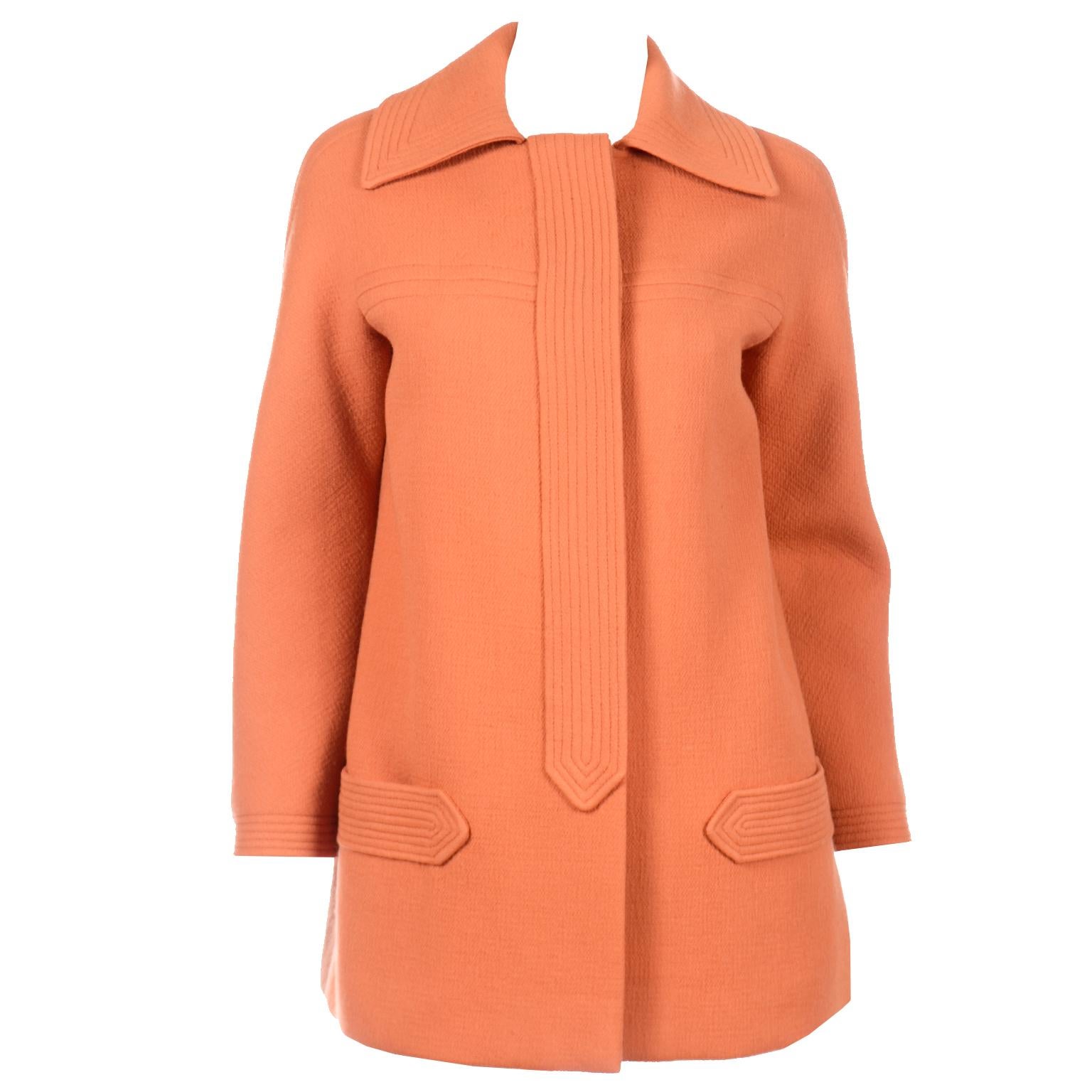 Pierre Cardin Vintage Orange Wool Jacket or Short Coat Late 1960s Early 1970s For Sale