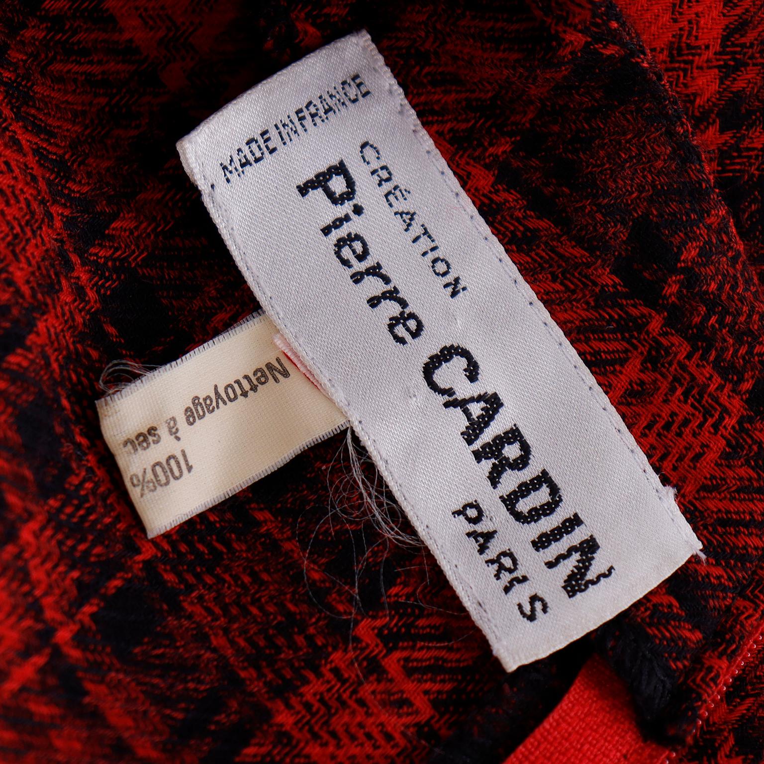 Pierre Cardin Vintage Red Plaid Dress With Long Scarf w Fringe & Pockets For Sale 8