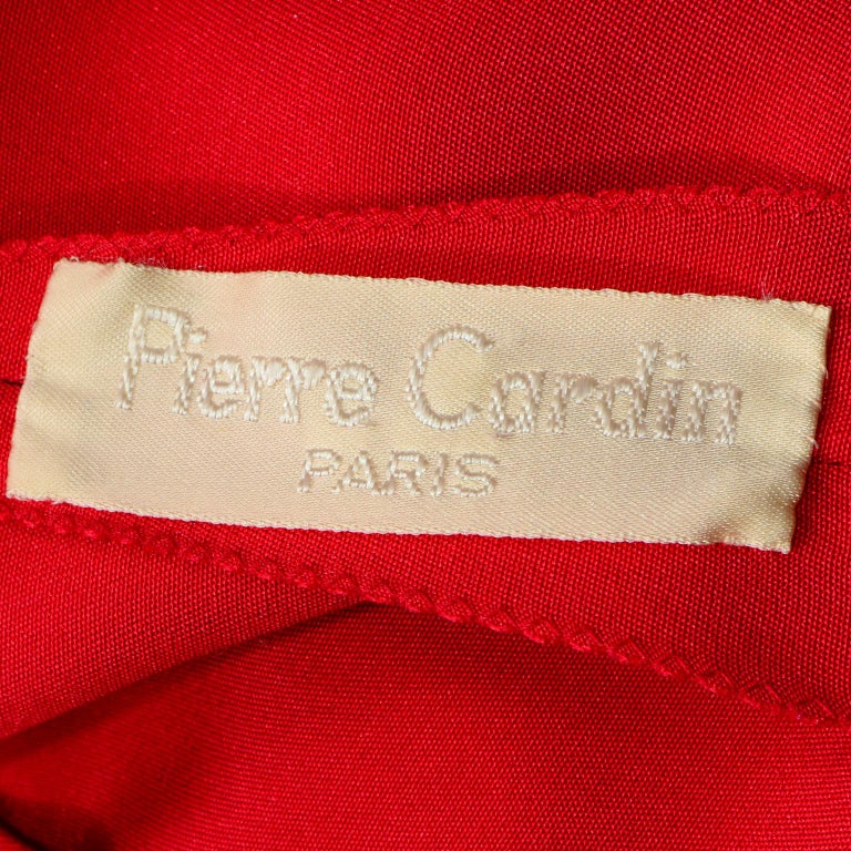 Pierre Cardin Vintage Red Silk Crepe Draped Evening Dress w Plunging Low Back For Sale 8